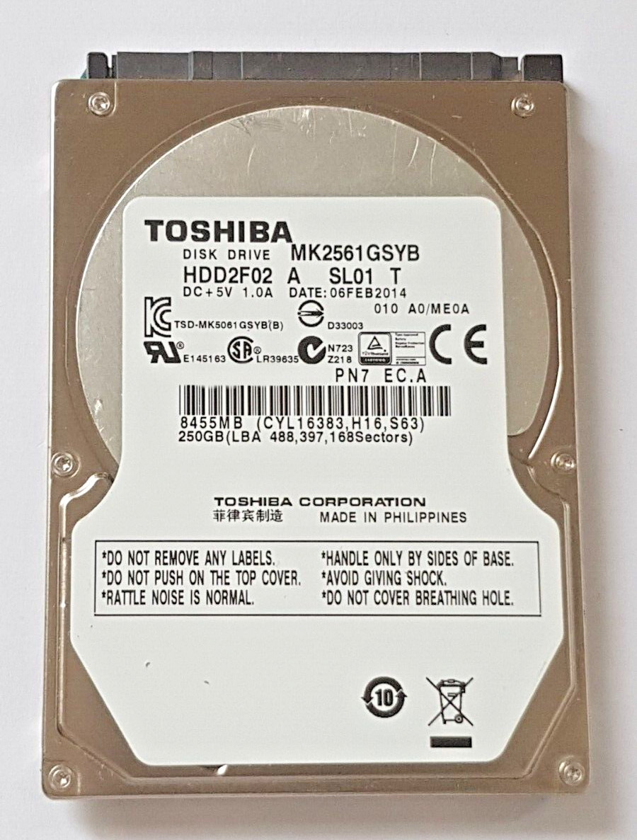 250GB SATA Toshiba MK2561GSYB 7200RPM 16MB HDD 2.5" Internal Hard Drive