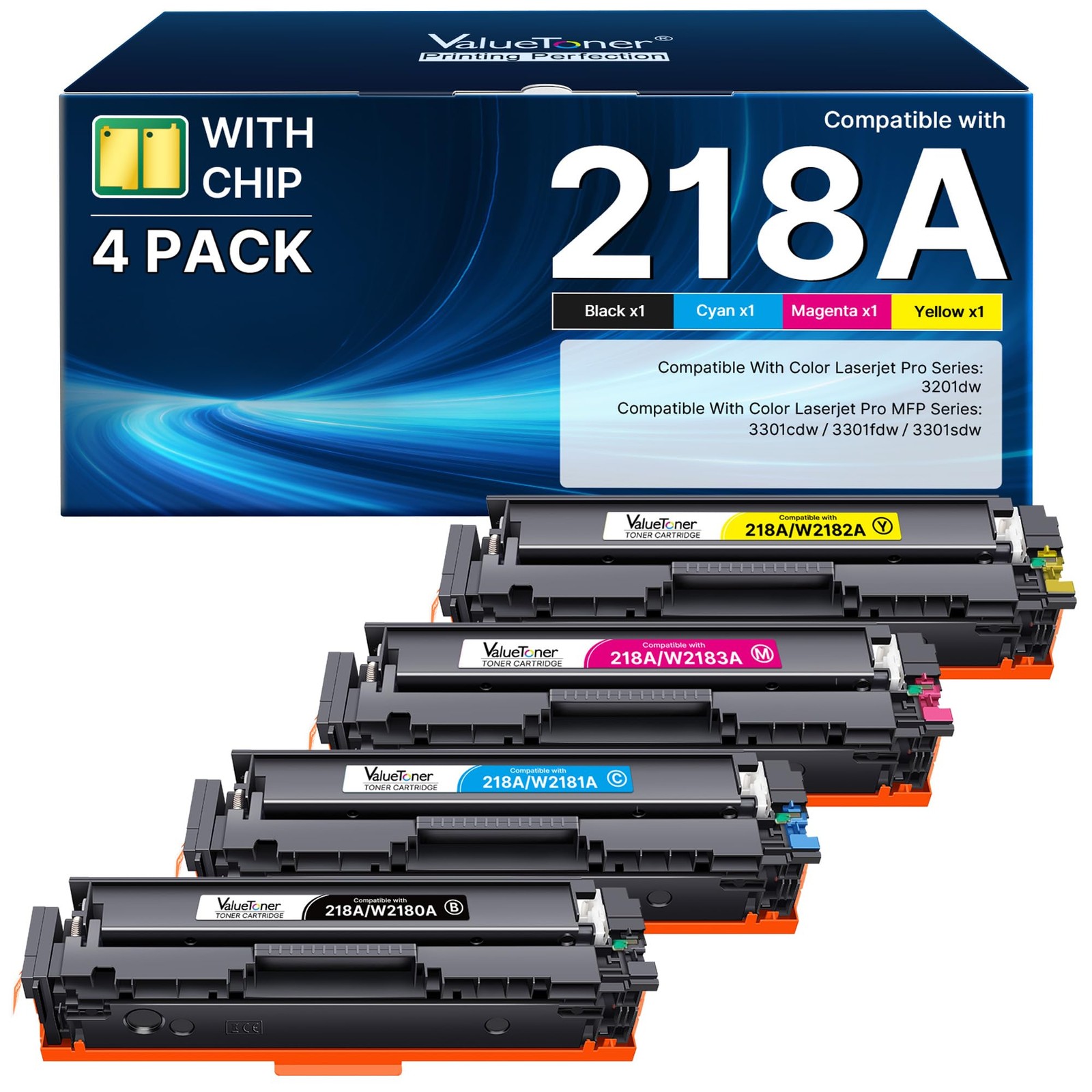 Cartridge 218A Compatible HP 4 Pack High Yield with Chip Toner Valuetoner