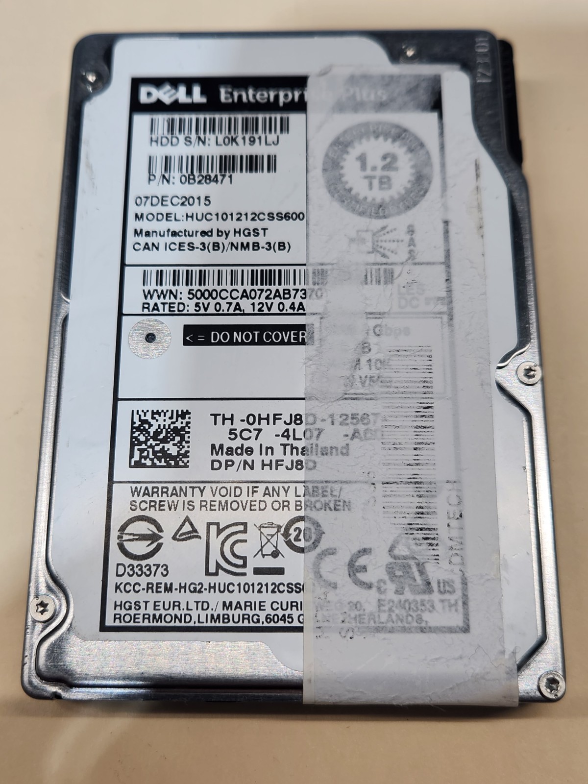 Dell HUC101212CSS600 1.2TB 6G 10k 2.5" SAS 0B28471/HFJ8D