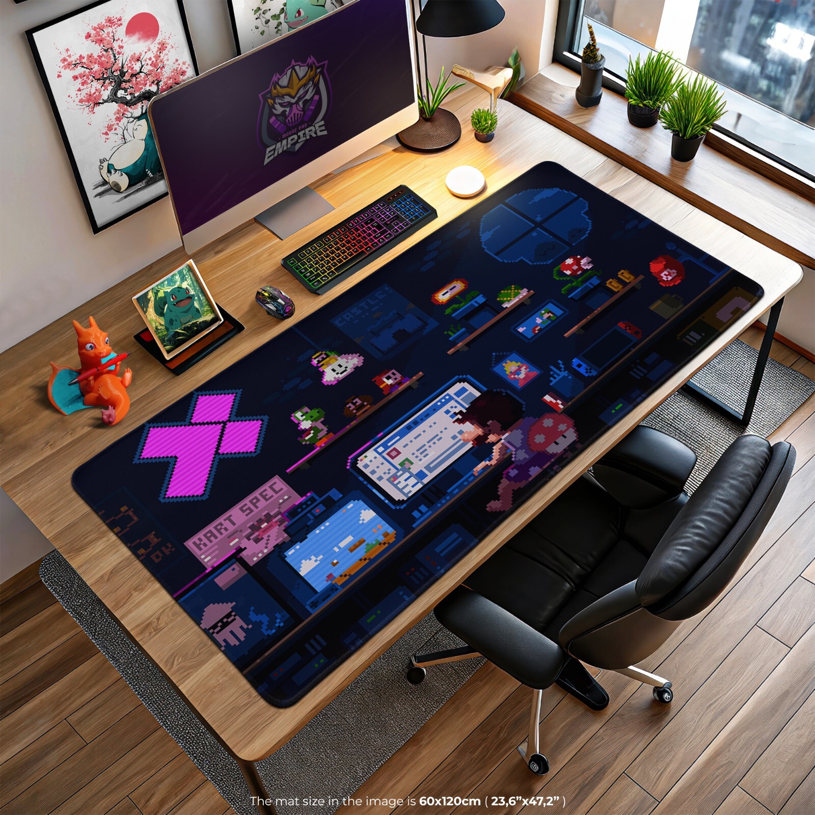 Super Mario Retro Pixel Desk Mat - Gaming Mouse Pad, Mushroom Kingdom Gift