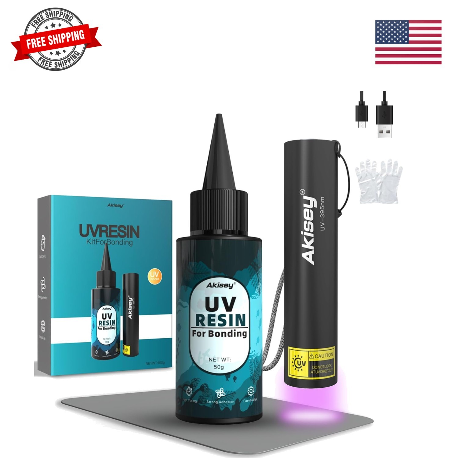 50g UV Resin Kit with Light for Bonding & Fast Curing in Seconds
