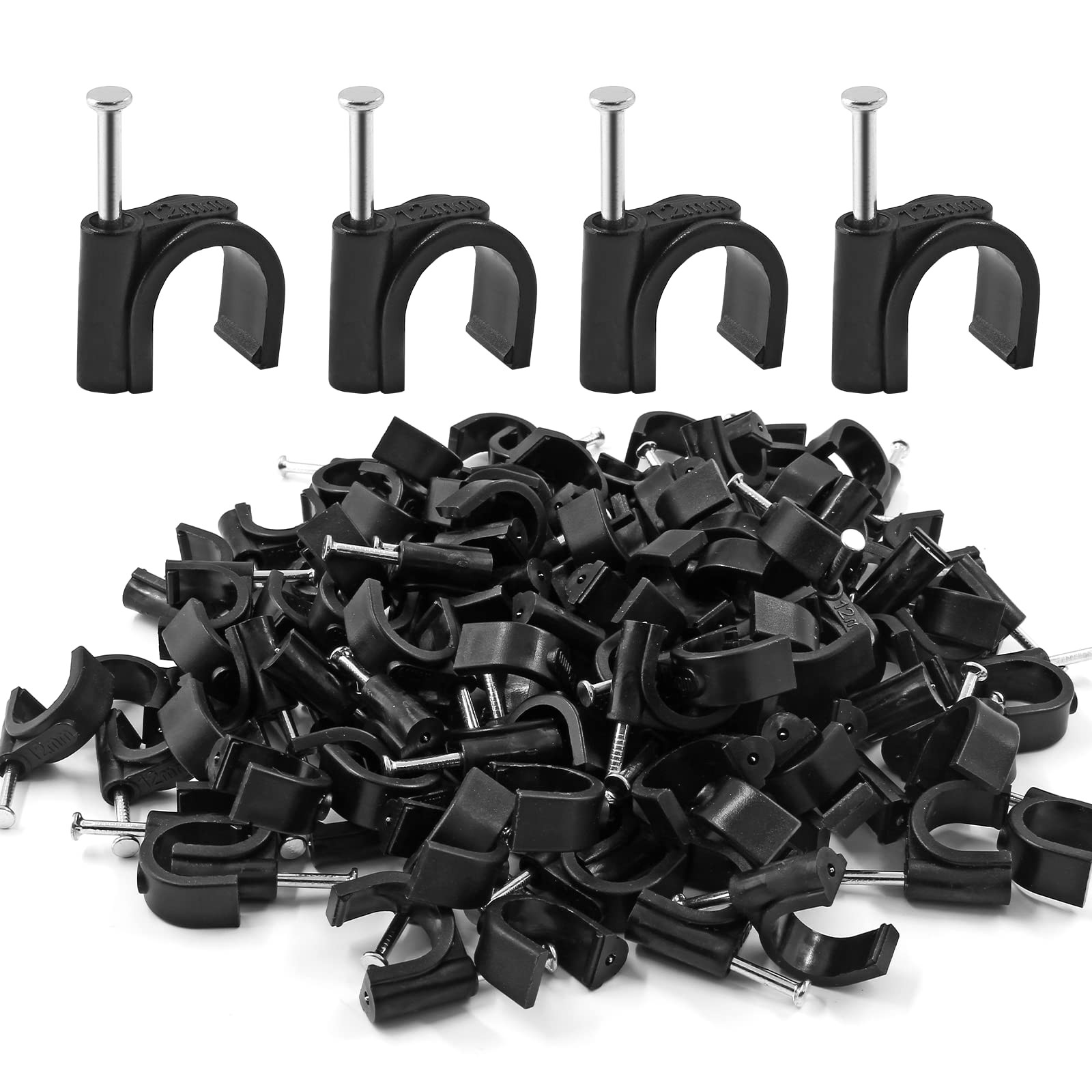 Auvotuis 12mm Nail in Cable Clips Black 200Pcs | Cable Cord Management Clips,...