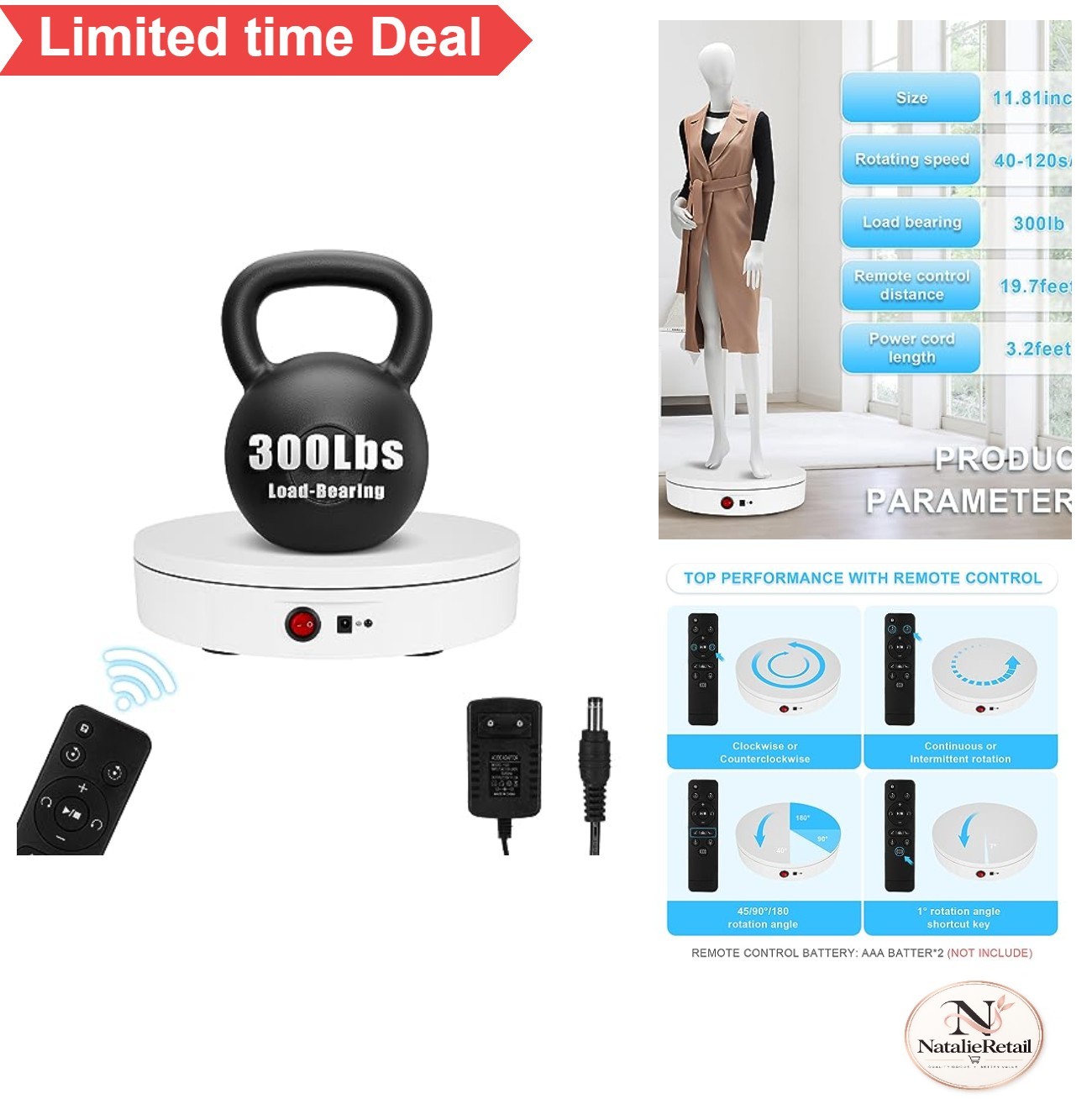 Remote Control Rotating Display Stand 360 Degree 300 Lbs Motorized Turntable