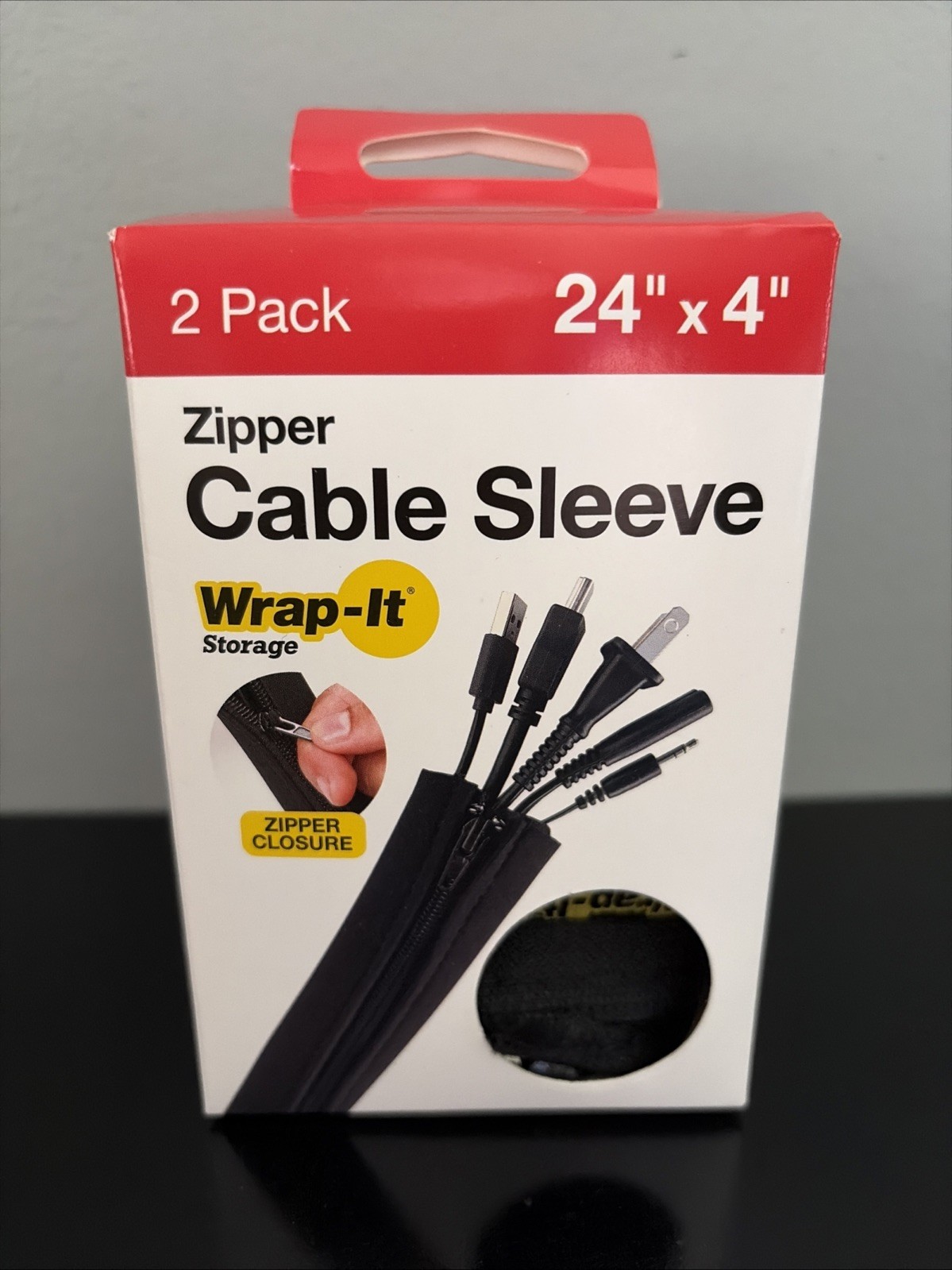 NWT Wrap-It Storage - Zipper Cable Sleeve - Black,  2 pack, NEW in box, 24" x 4"