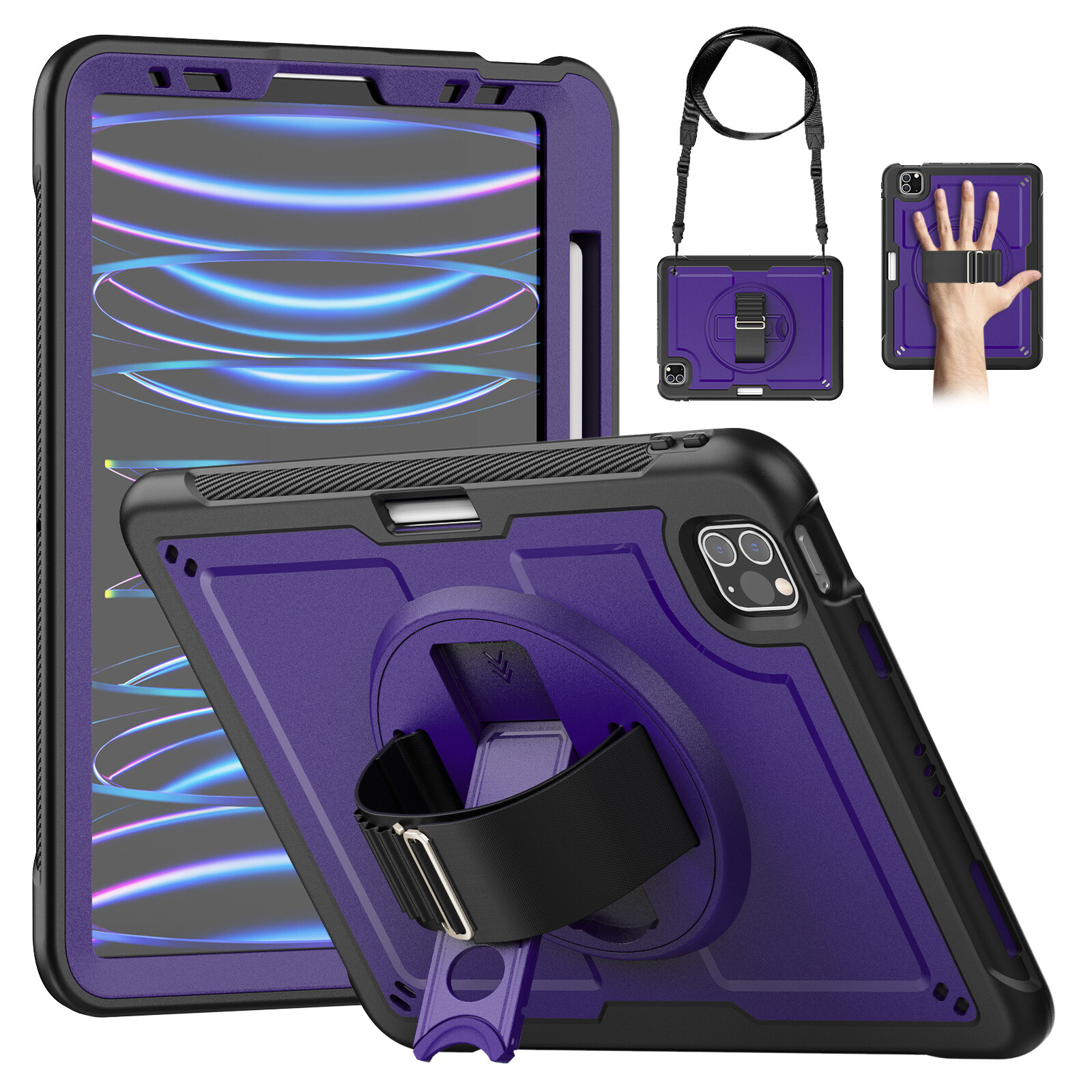 For iPad mini/Air/Pro 13/11 2024/iPad10/9/8/7th Gen Shockproof Stand Strap Case 