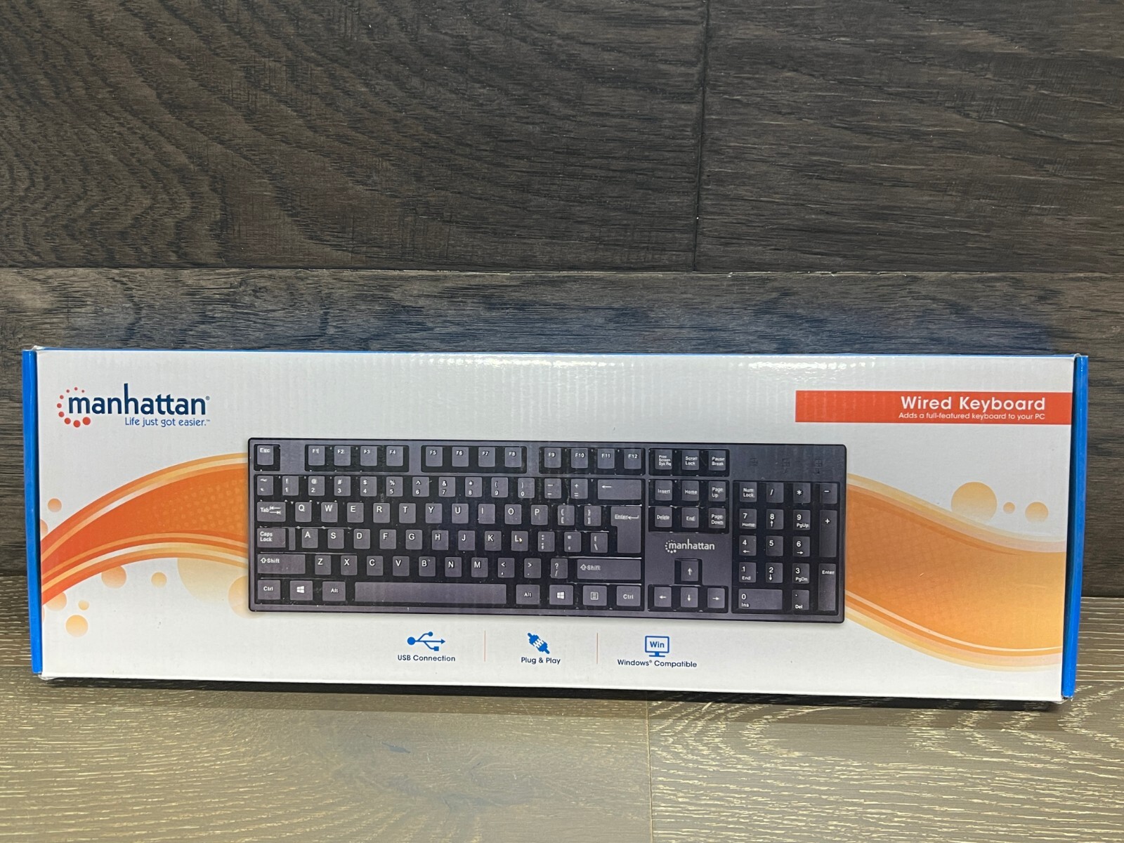 Manhattan 104-key Black Wired Keyboard with Built-in 5 ft. (1.5 m) USB-A Cable