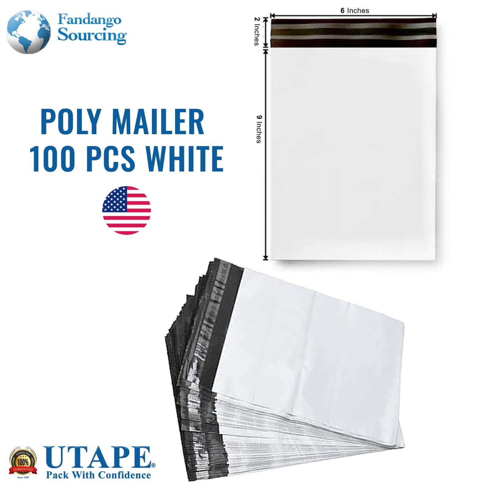 POLY MAILER SHIPPING BAGS SELF SEALING ENVELOPE 6"X9" WHITE 100PCS UTAPE® BRAND