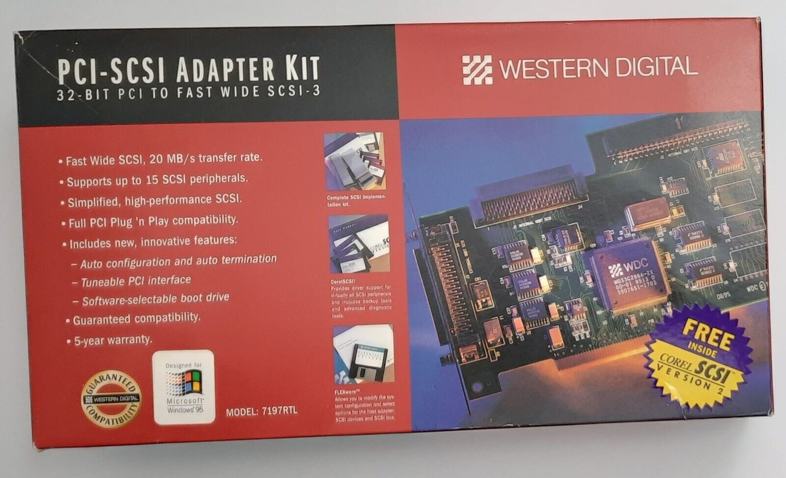 Western Digital 7197RTL PCI-SCSI Adapter Kit (1995, Retro, NOS)
