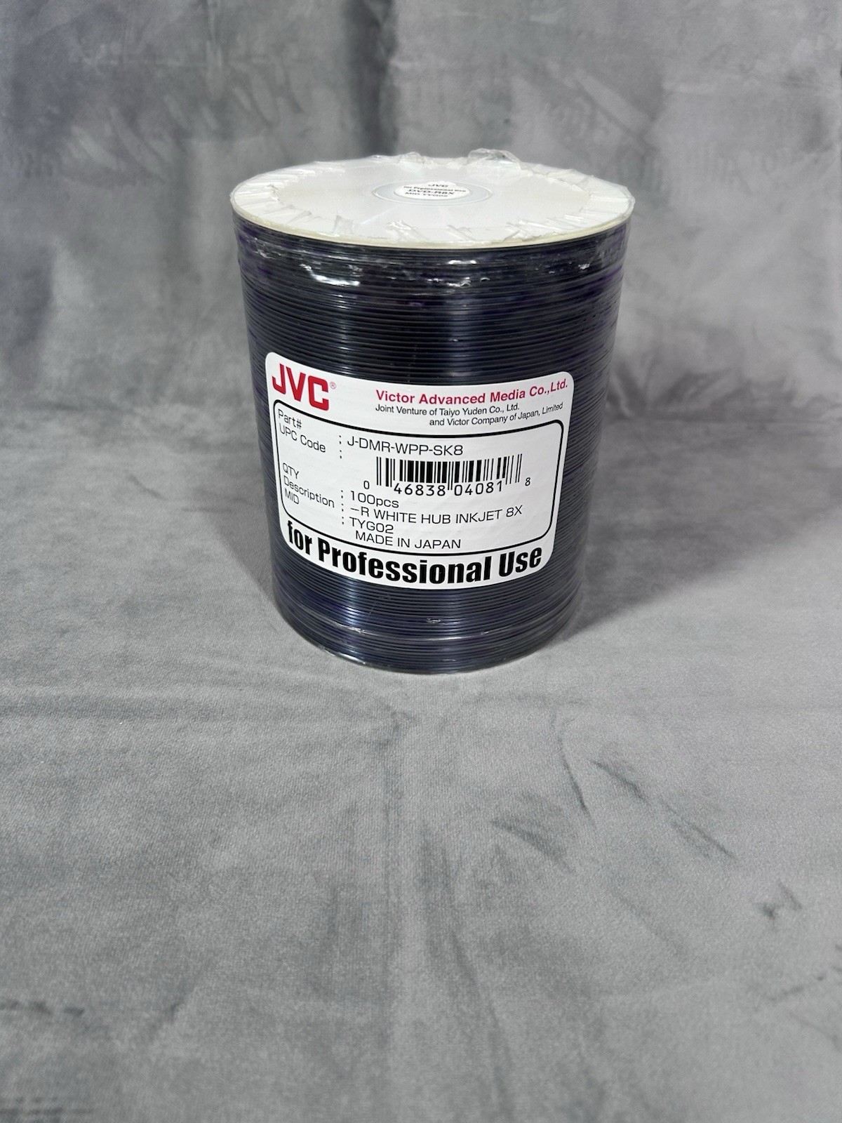 100 Disks JVC -R White Hub Inkjet DVD-R 8X J-DMR-WPP-SK8 for Professional Use
