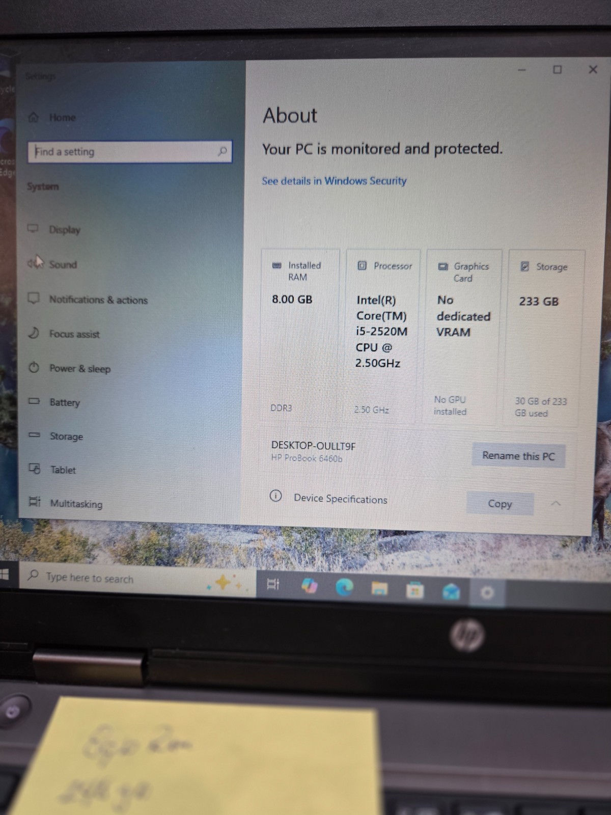 HP PROBOOK 6460B I5-2520M 2.50GHZ 8GB RAM 240GB HDD