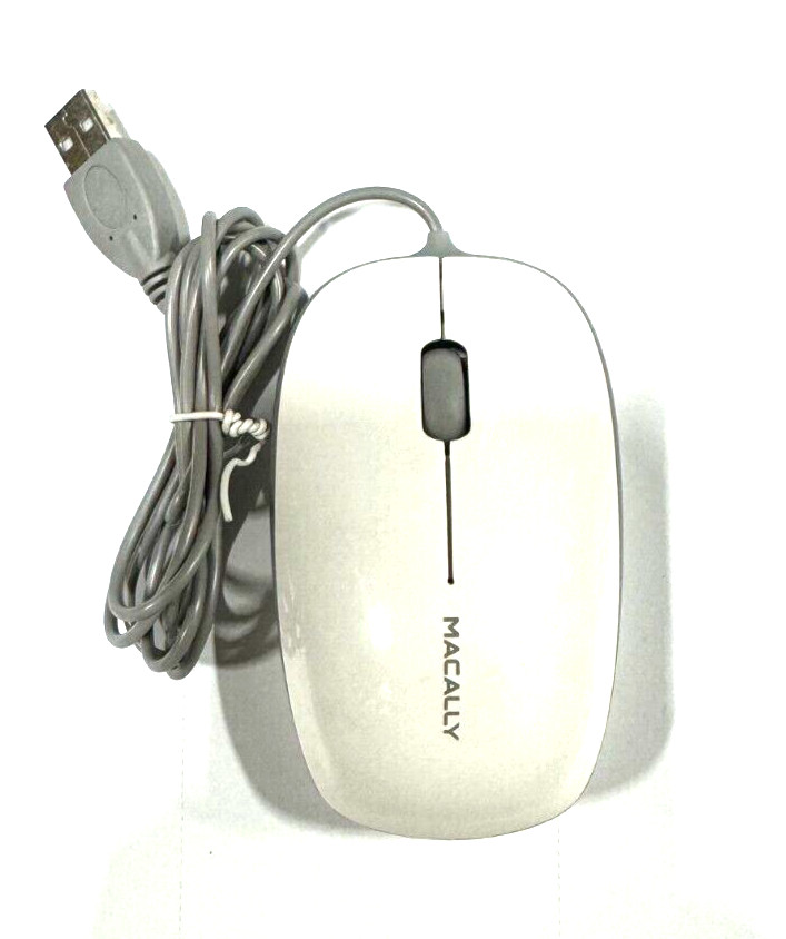 Macally Wired USB Optical Bumper Mouse for Windows PC & More - White/Gray