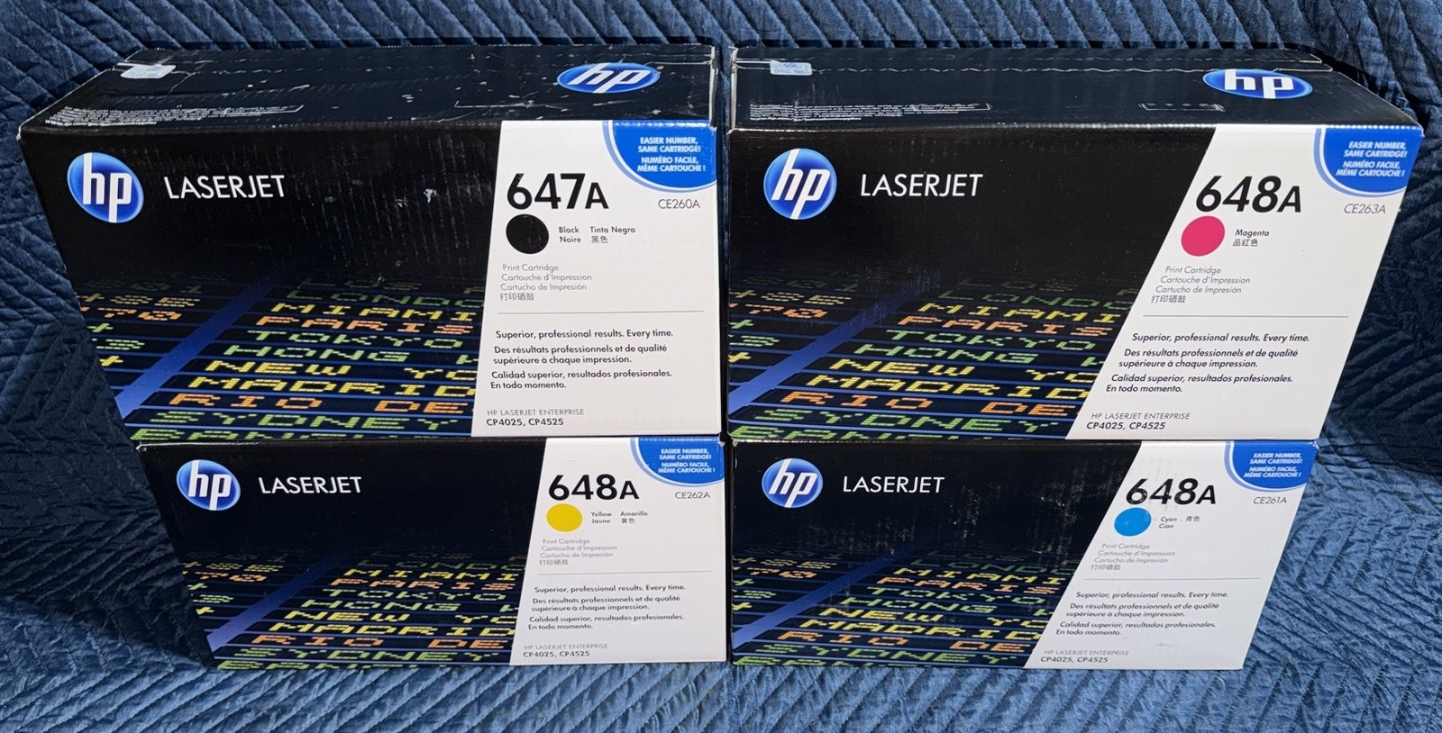 New Set of 4 HP 647A 648A Toners CE260A CE261A CE262A CE263A CYMK CP4025 CP4525