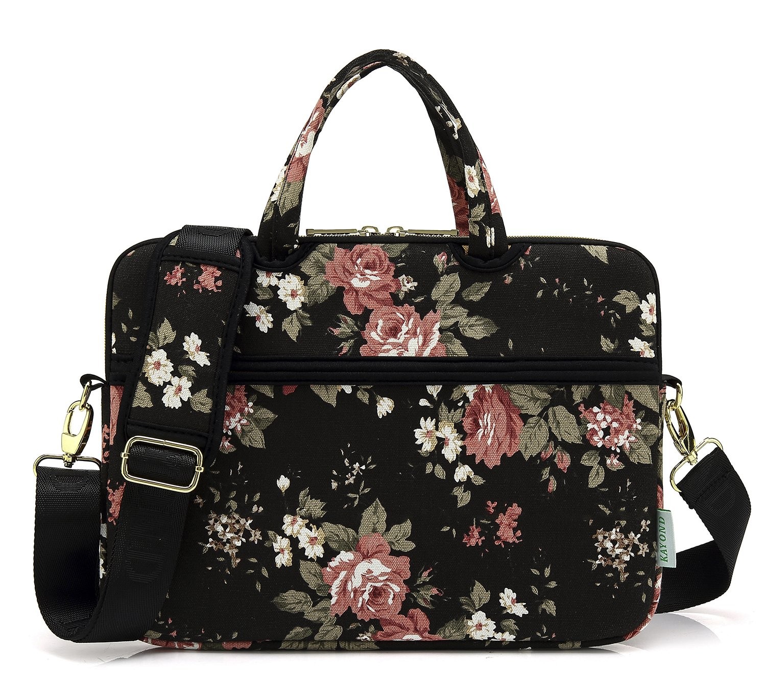 Black Rose Water Resistant Laptop Shoulder Messenger Bag Fits 15/15.6 Inch PC