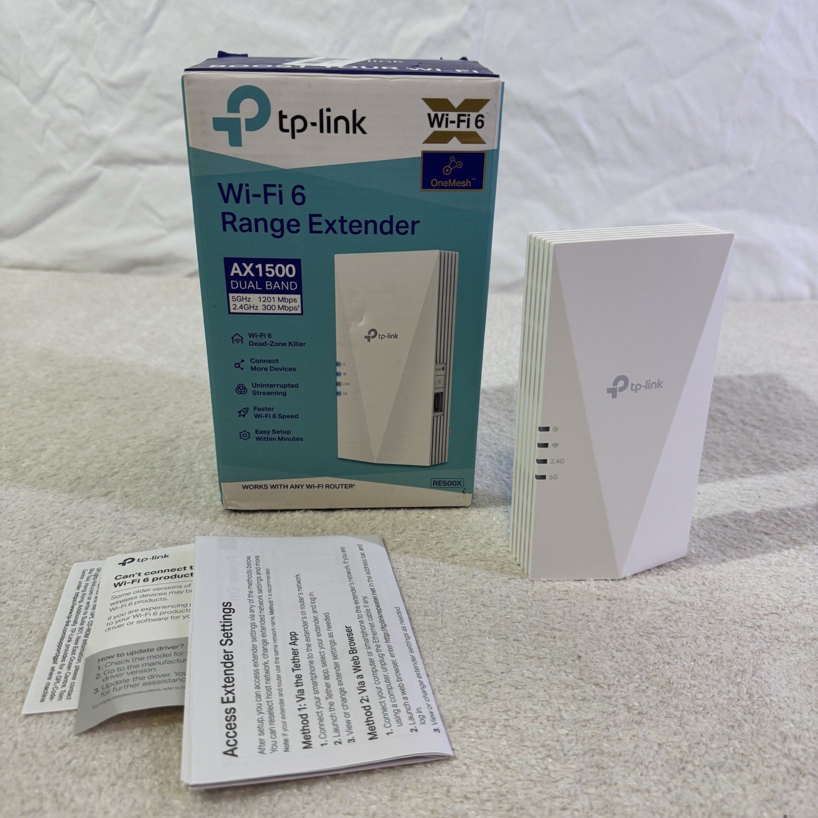 TP-Link AX1500 WiFi 6 Range Extender RE500X White Wall Plug 1500 Ft Dual Band