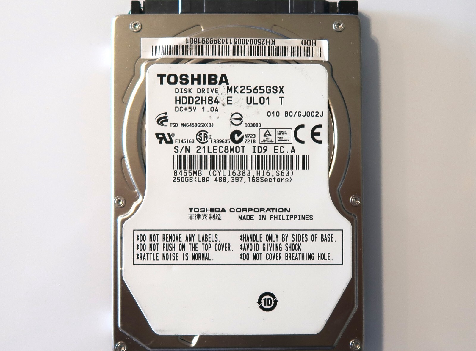 Toshiba MK2565GSX (HDD2H84 E UL01 T) 010 B0/GJ002J Philippines 250gb 2.5" Sata