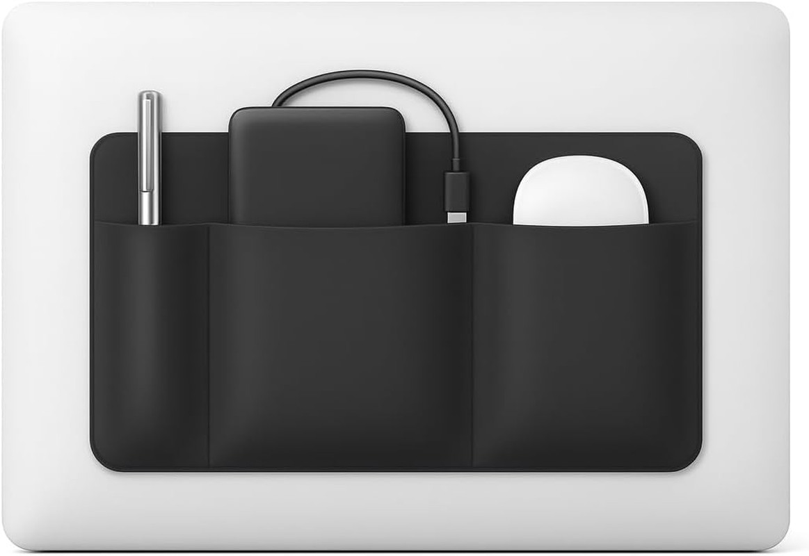 3-Pocket Adhesive Laptop Pouch Organizer - Stick-On Mouse & Hard Drive Holder...