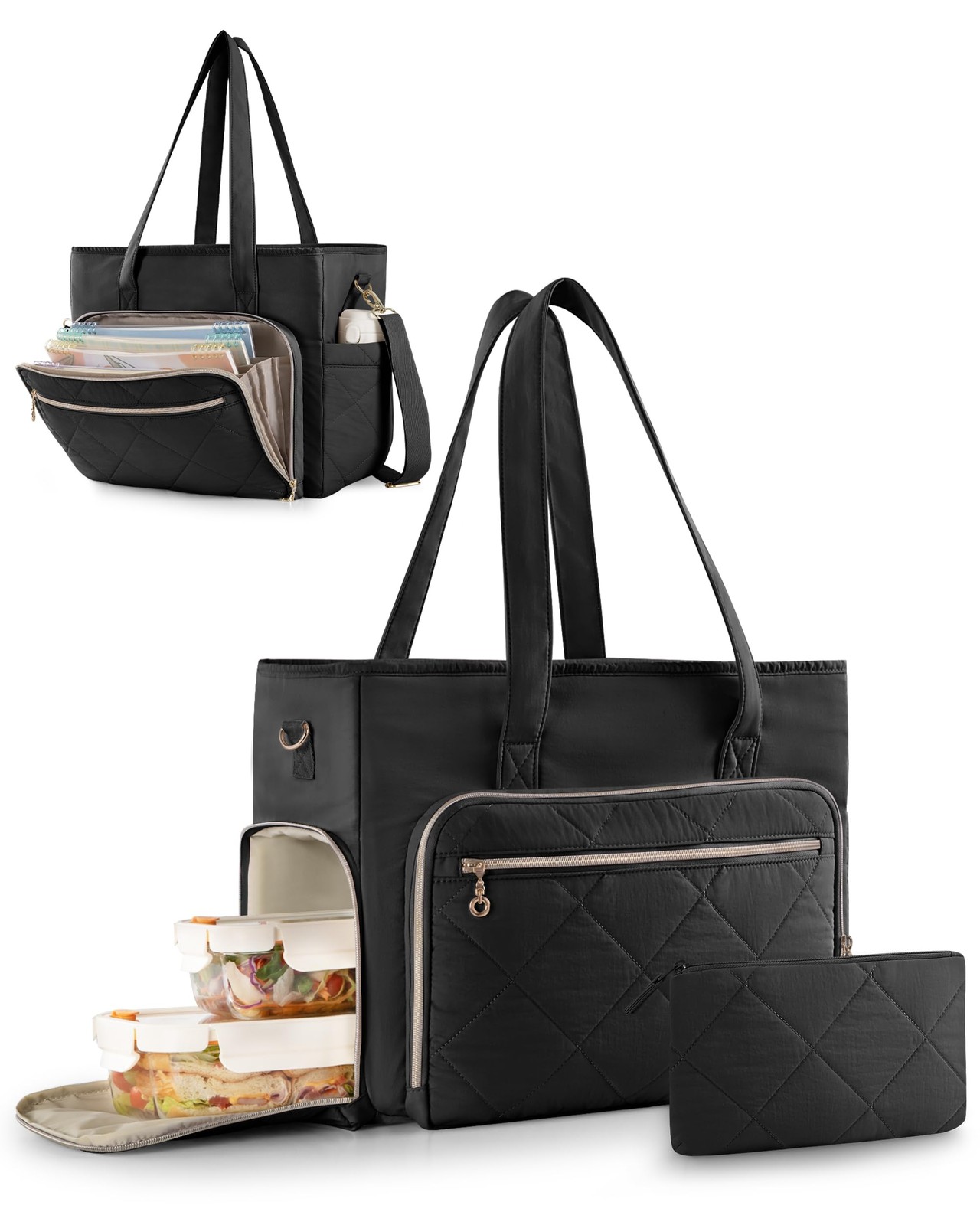 Teacher Tote Bag with Lunch Compartment & File Organizer, Black