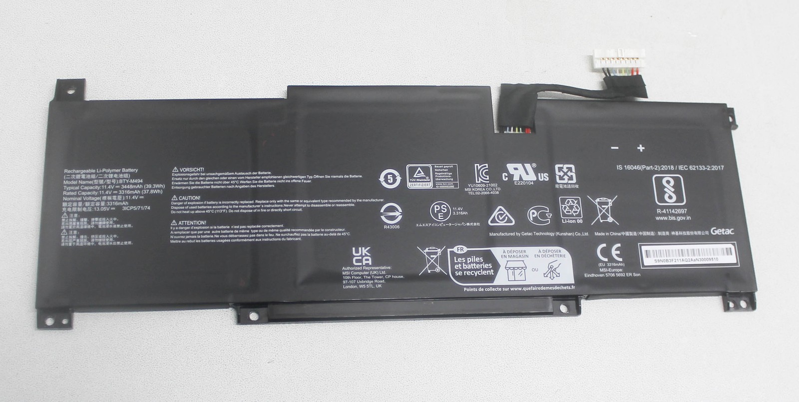 BTY-M494 MSI BATTERY 11.4V 3448MAH/39.3WH "GRADE A"