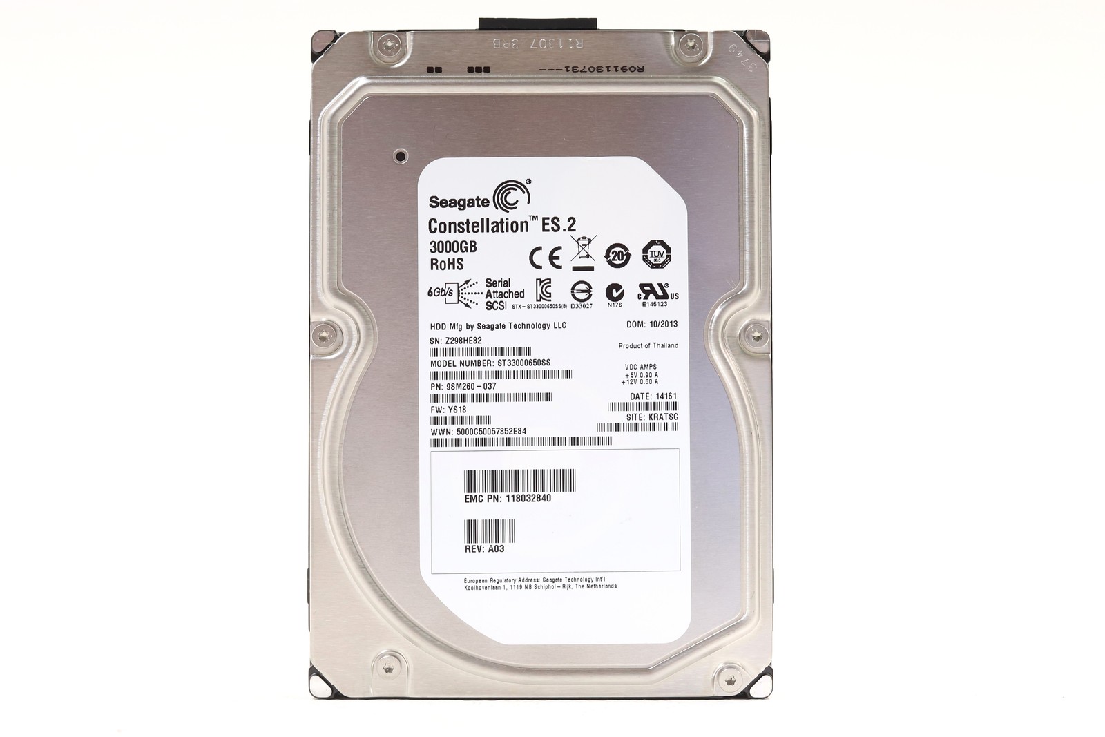 EMC ST33000650SS 3TB 3.5" 6Gb/s 64MB 7.2K RPM SAS HDD P/N: 118032840 Tested