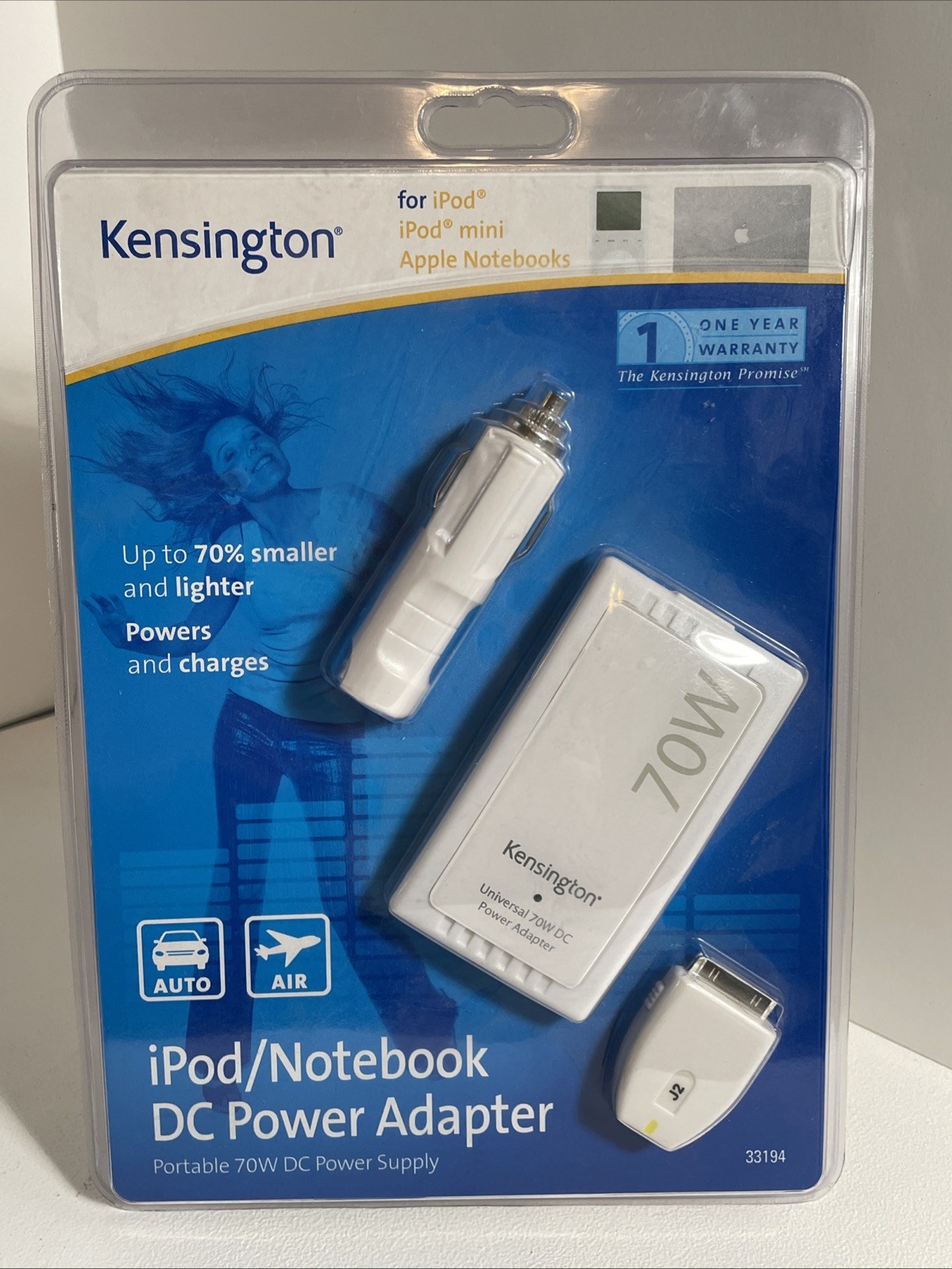 Kensington 70w DC Mac Notebook/iPod Power Adapter (33194) NEW IN SEALED PKG