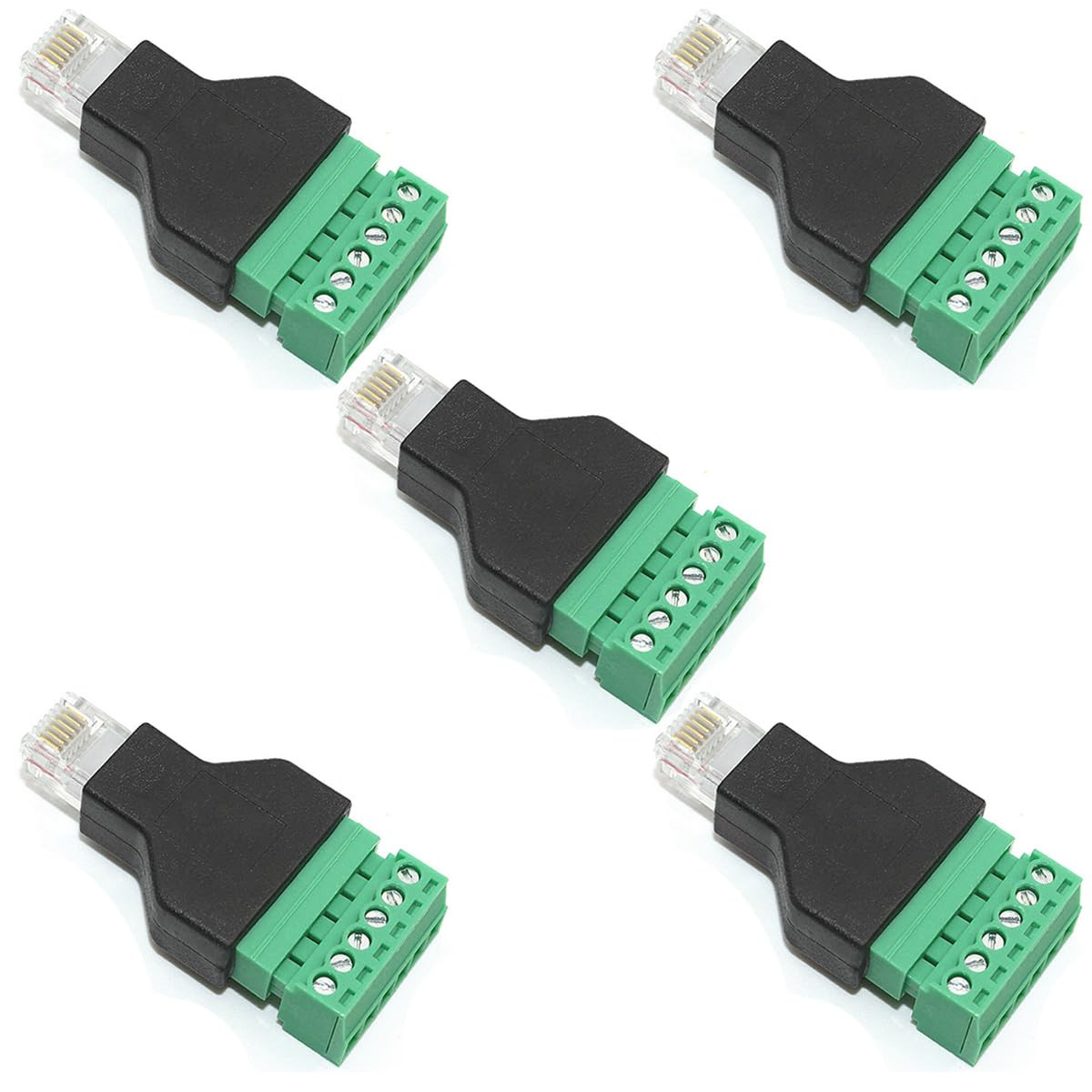 5 PCS RJ11 Male to 6 Pins Screw Terminal Block Adapter for Telephone Cords