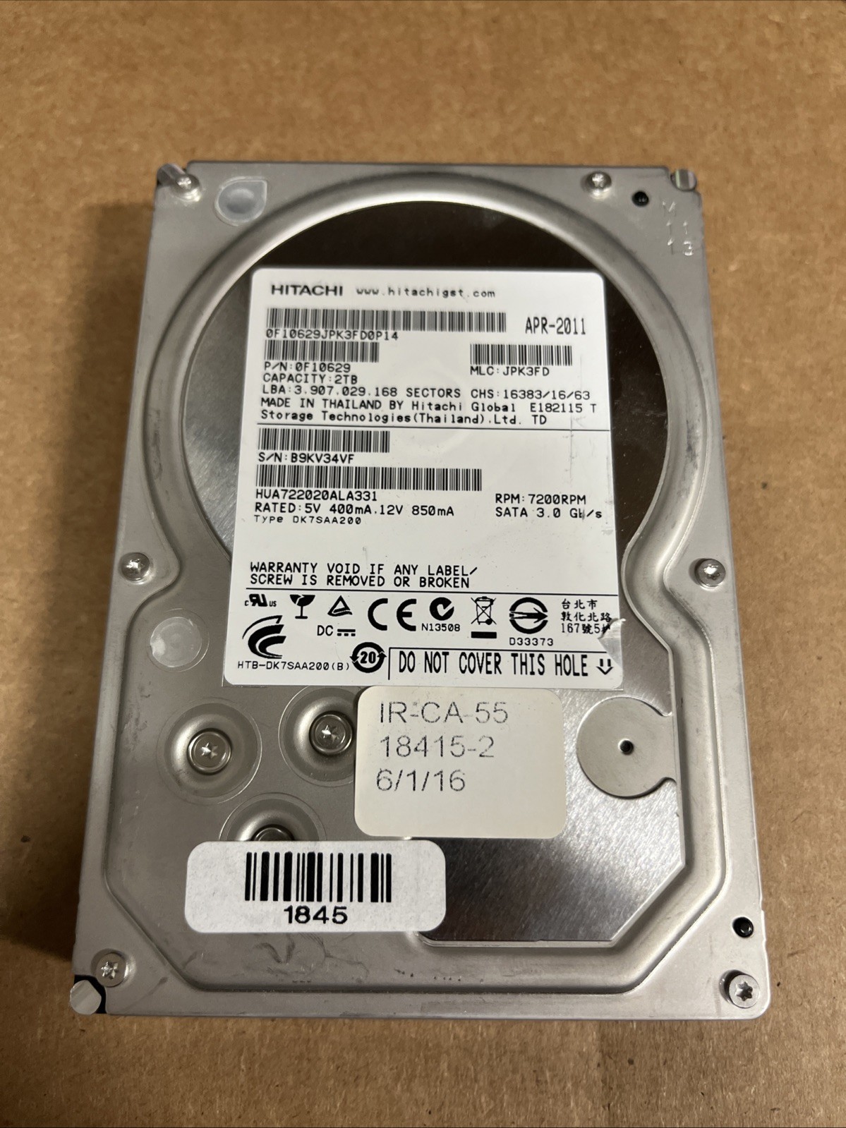HITACHI HUA722020ALA331 2TB 7.2K 3G SATA 3.5" HDD 0F10629