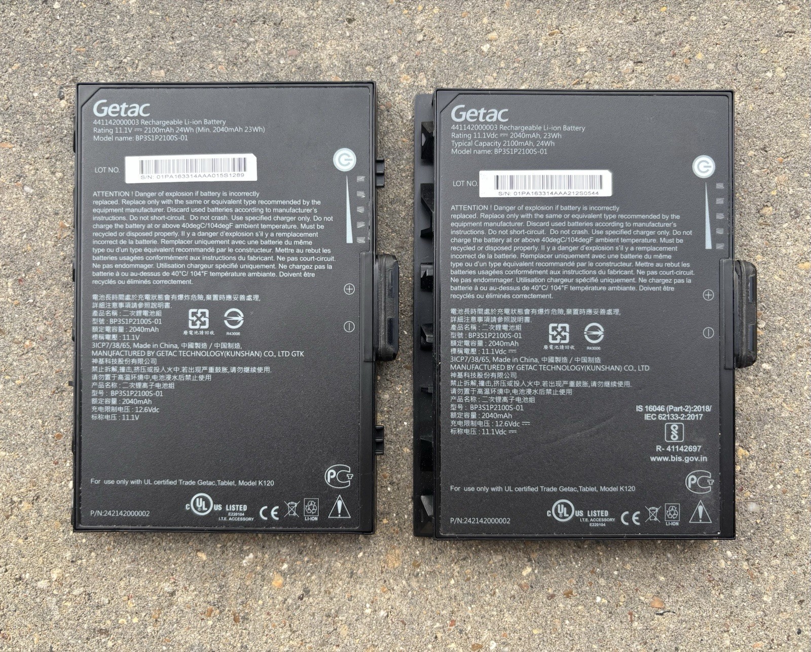 Lot of 2 Original Getac BP3S1P2100S-01 Battery For GETAC K120 24Wh USED 2100mAh