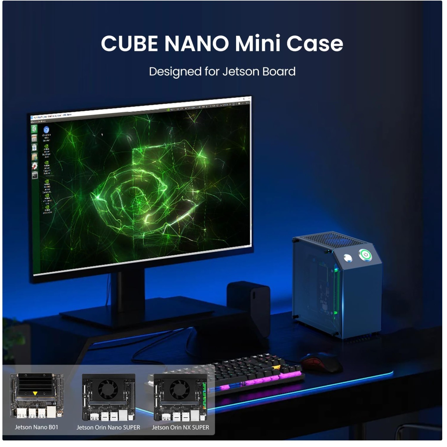 Jetson Nano Orin NX Case with Cooling Fan & RGB Light