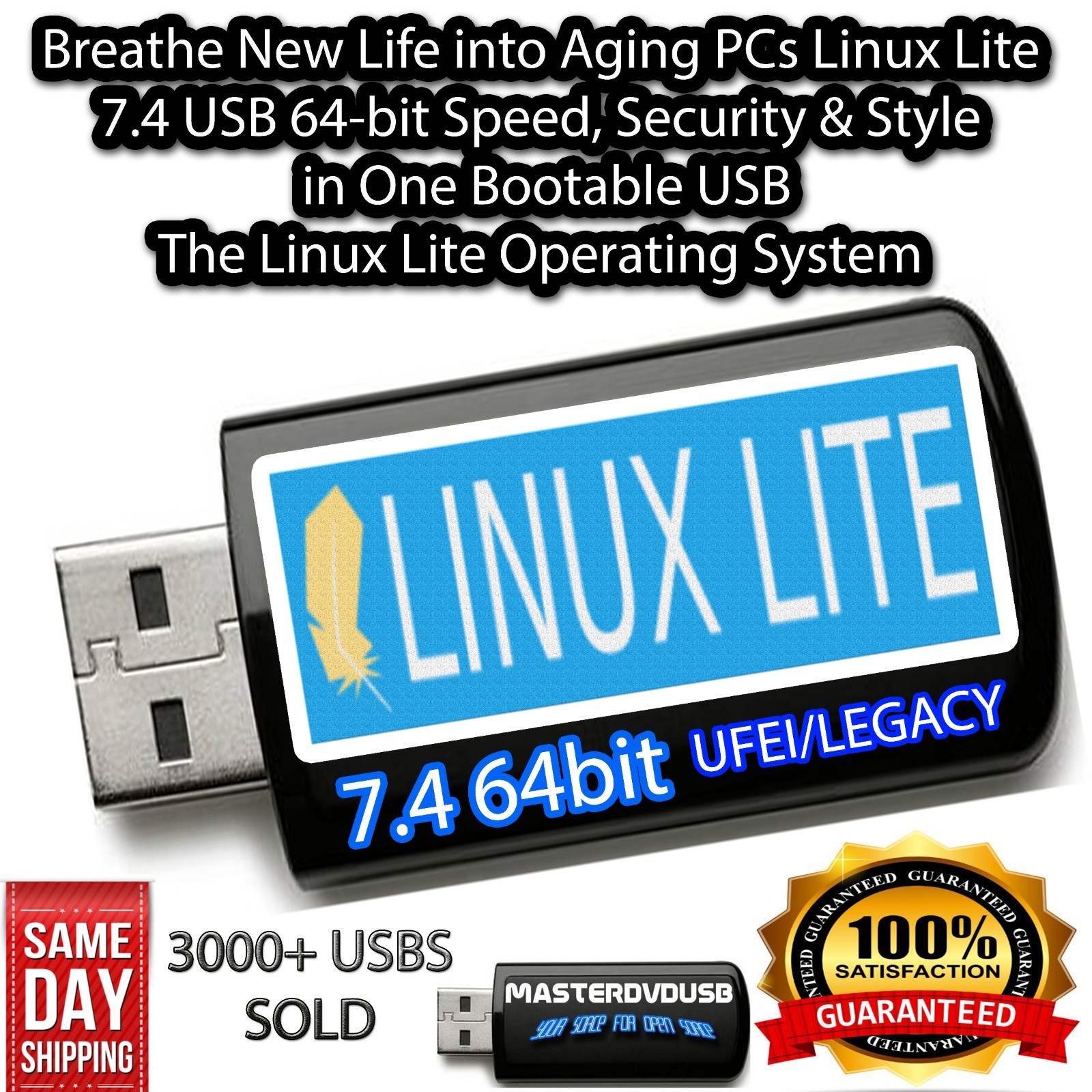 Linux Lite 7.4 64-bit Bootable USB Installer – Revive Your Old PC Fast Shipping