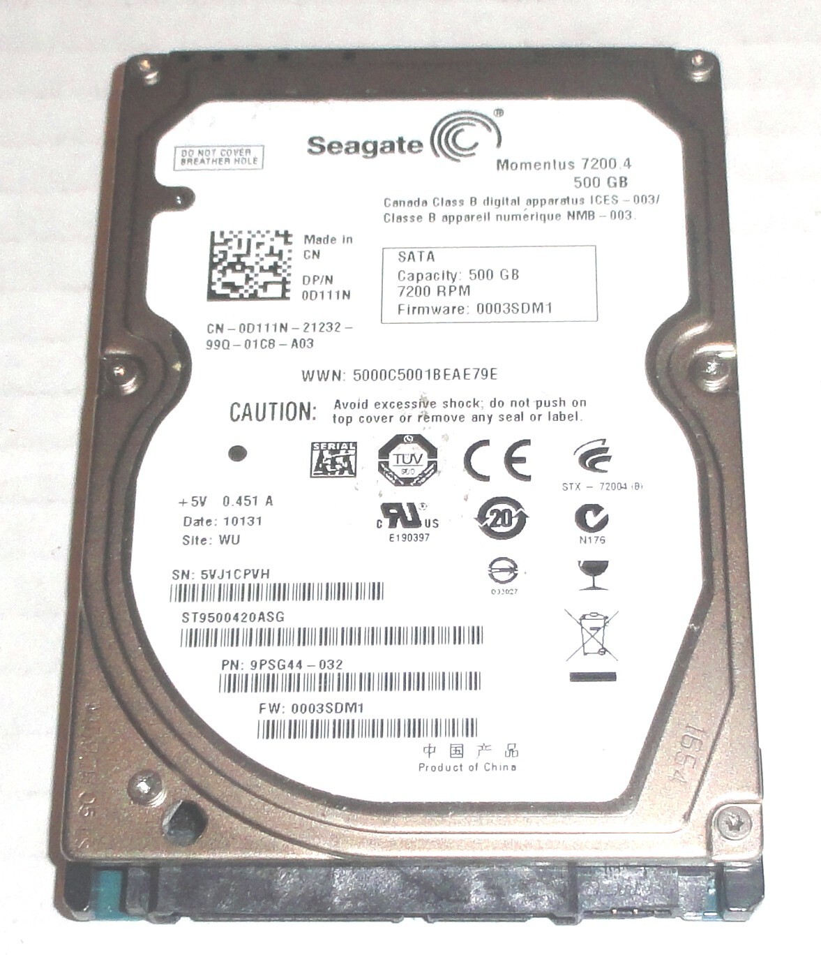 Seagate ST9160310AS 160GB Sata Hard Drive P/N: 9EV132-188 F/W: 0303  5SV  WU