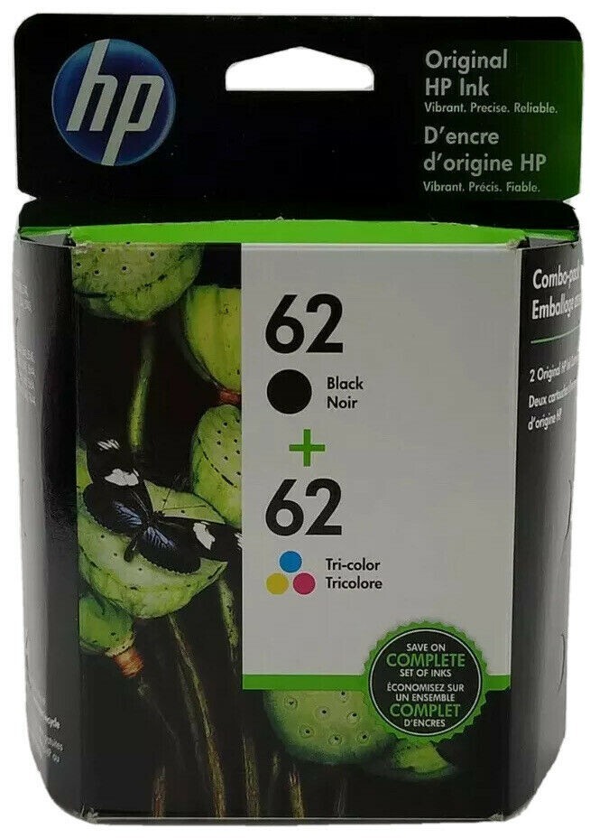 HP 62 Black Tri-Color Ink Cartridge N9H64FN C2P04AN C2P06AN Exp 2027+ Retail Box