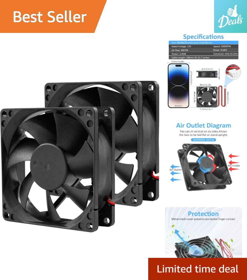 Efficient 80mm 12V DC Fans - Low Noise, High Airflow Cooling Solution for PCs