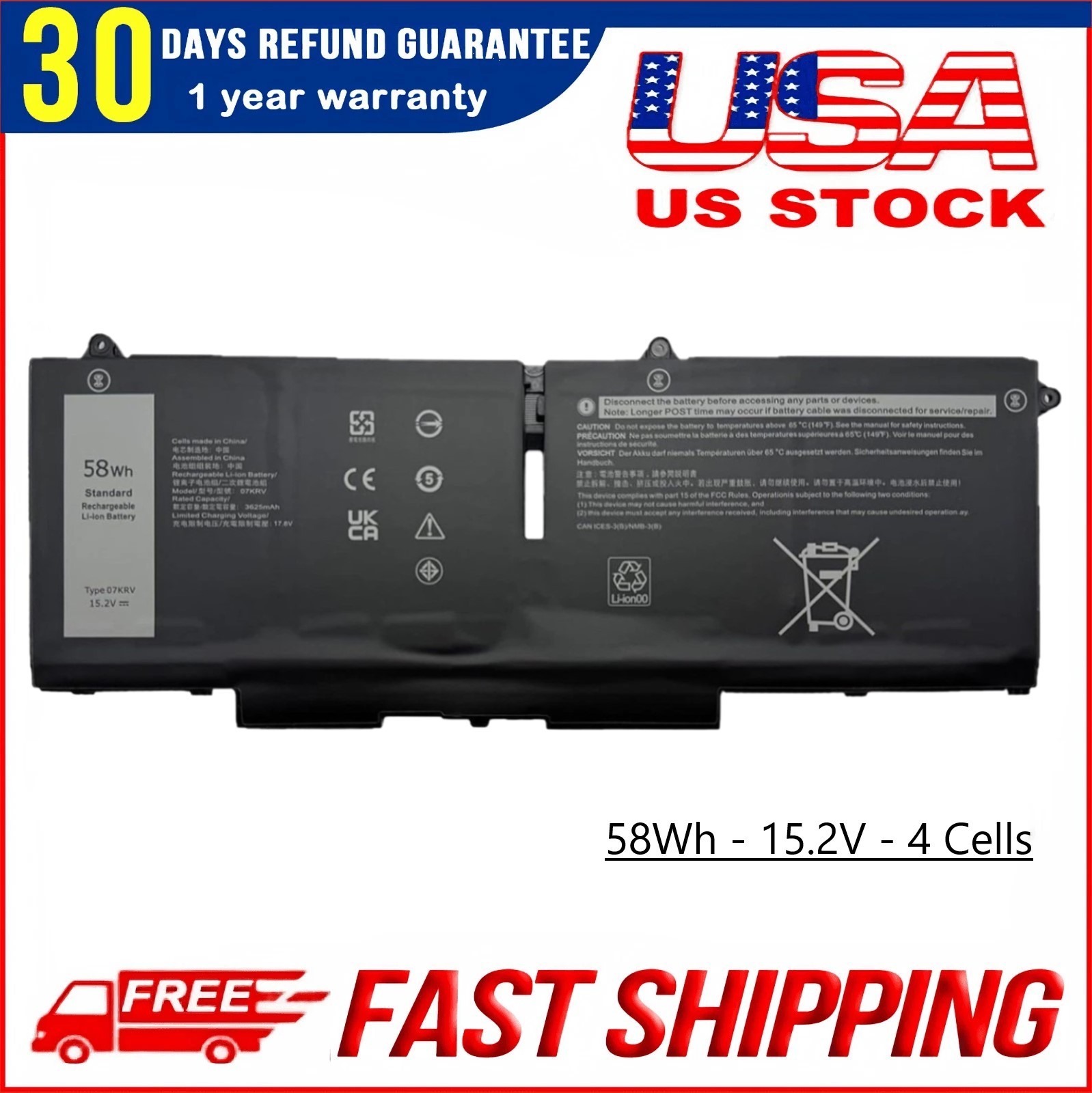 07KRV FK0VR Battery for Dell Latitude 5330 5430 5530 7430 Precision 3570 H4PVC