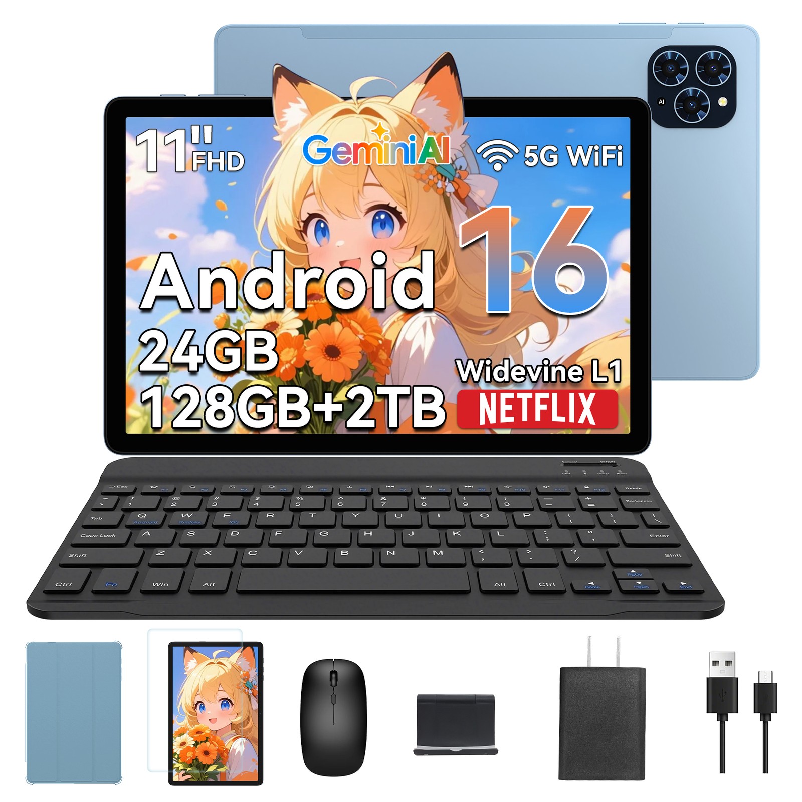 TABWEE T90 11 Inch Android 16 Tablet 24GB+128GB+2TB 5G WiFi Gemini AI  8000mAh