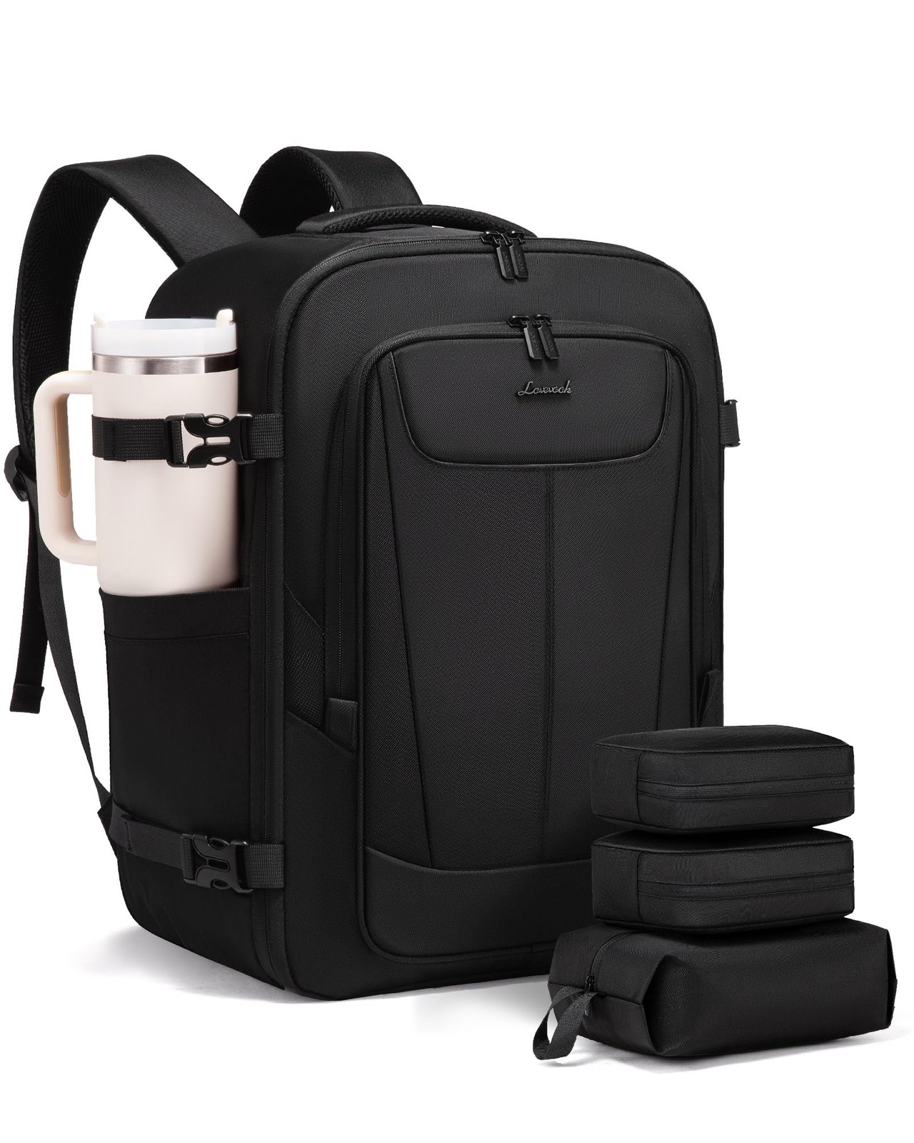 LOVEVOOK Travel Backpack for Men Women, 40L Carry on 40L-4pcs, Black