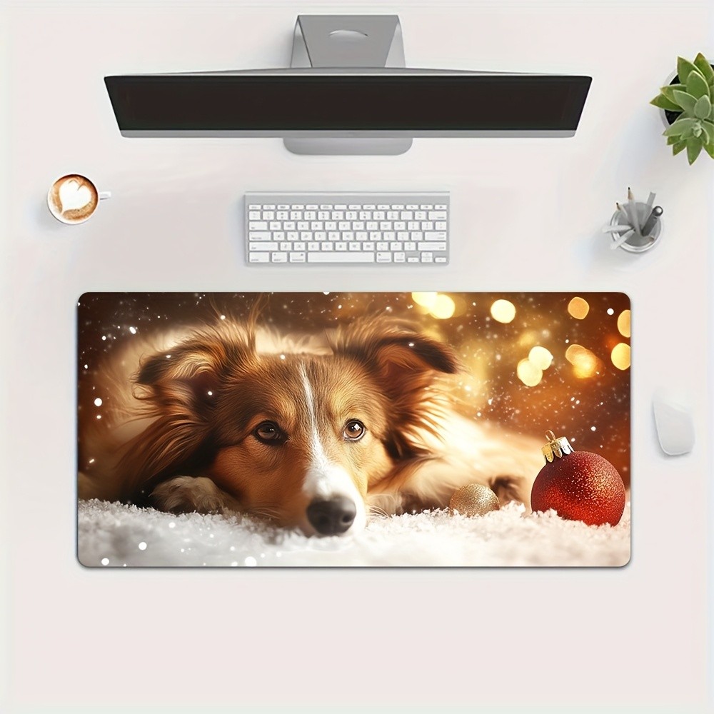 1pc Large Gaming Mouse Pad with Collie Dog Radiant Glow Design, Non-Slip Rubbe