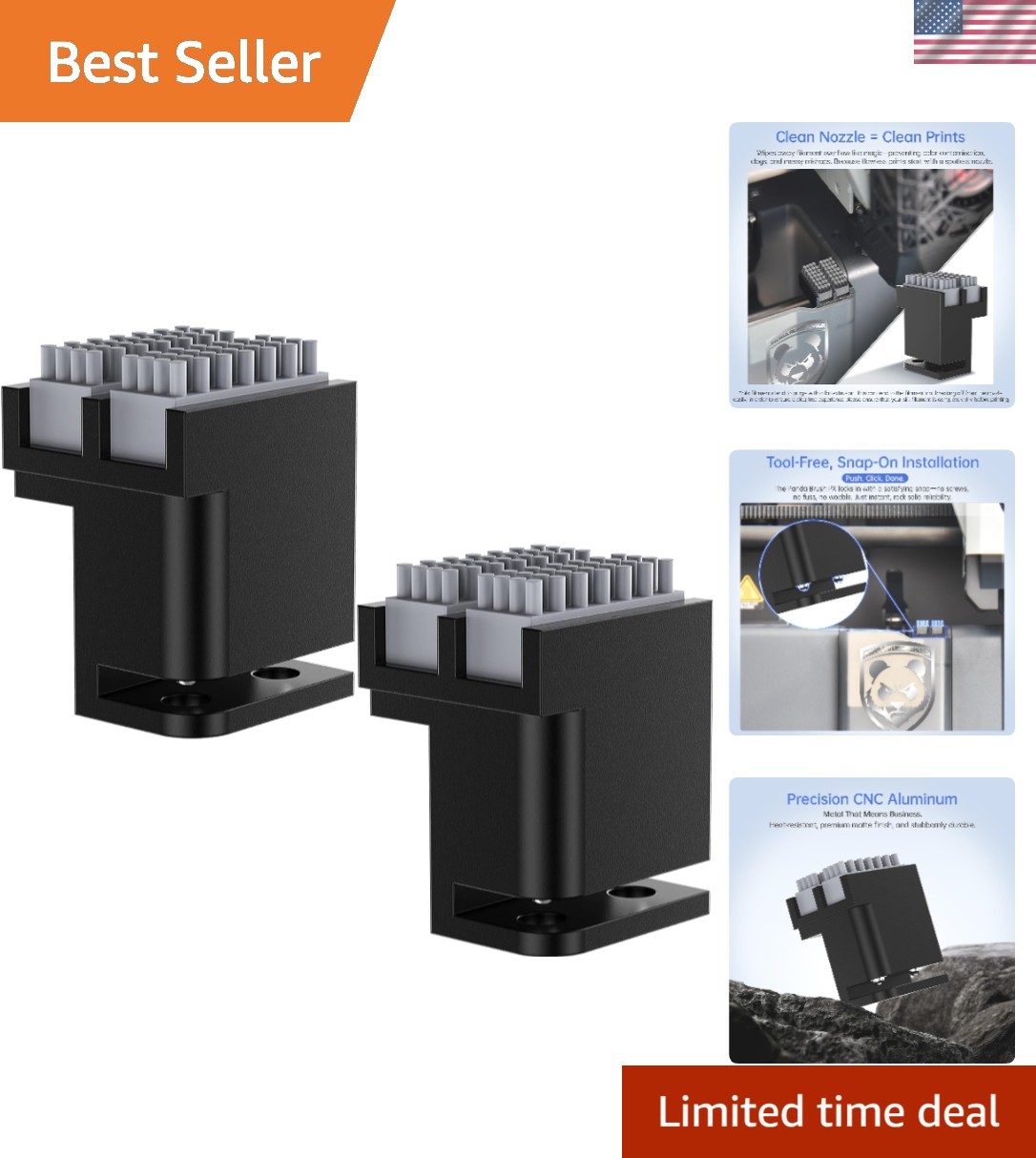 2PCS Panda Nozzle Brush Kit for Bambu-Lab P1S/P1P/X1C/X1E 3D Printers, Plug i...
