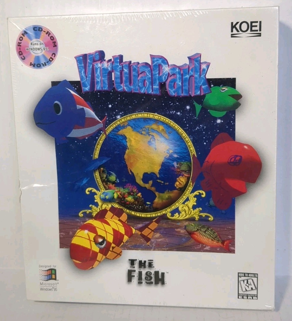 RARE SEALED Big Box VirtuaPark The Fish PC Game 1996 KOEI First Print Win 95 