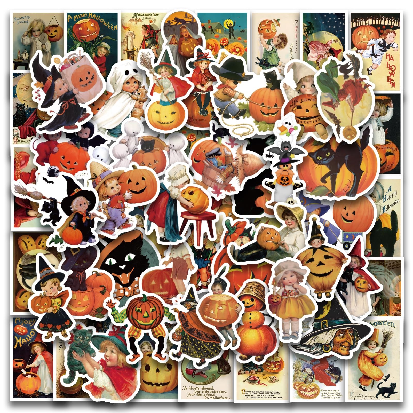 SEMYEIYO 53PCS Vintage Halloween Stickers,Pumpkin Witch Vinyl M