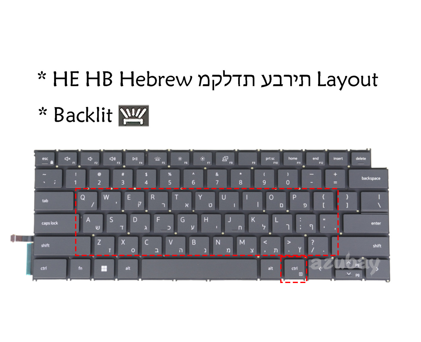 Hebrew Keyboard for DELL Inspiron 5440 5441 5445, 7440 7445 7640 /2in1, Backlit