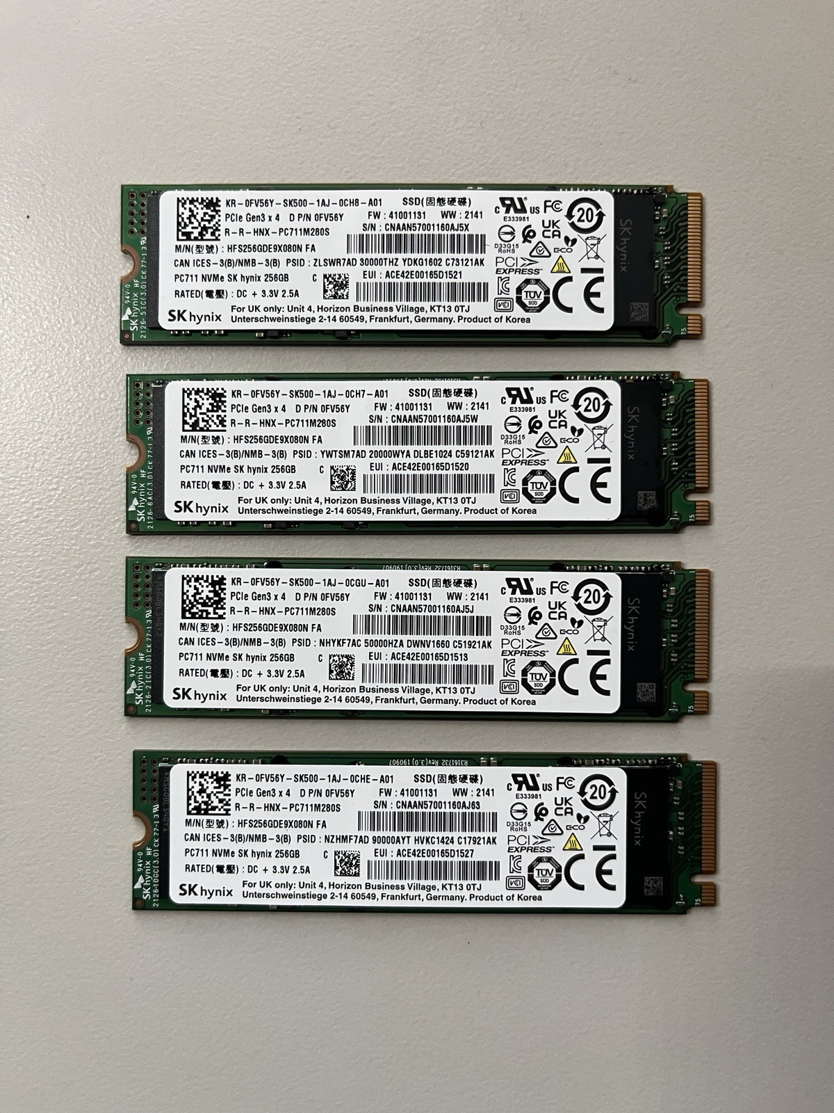 Lot of 4 SK hynix PC711 256GB M.2 2280 NVMe PCIe 3.0 x4 SSD
