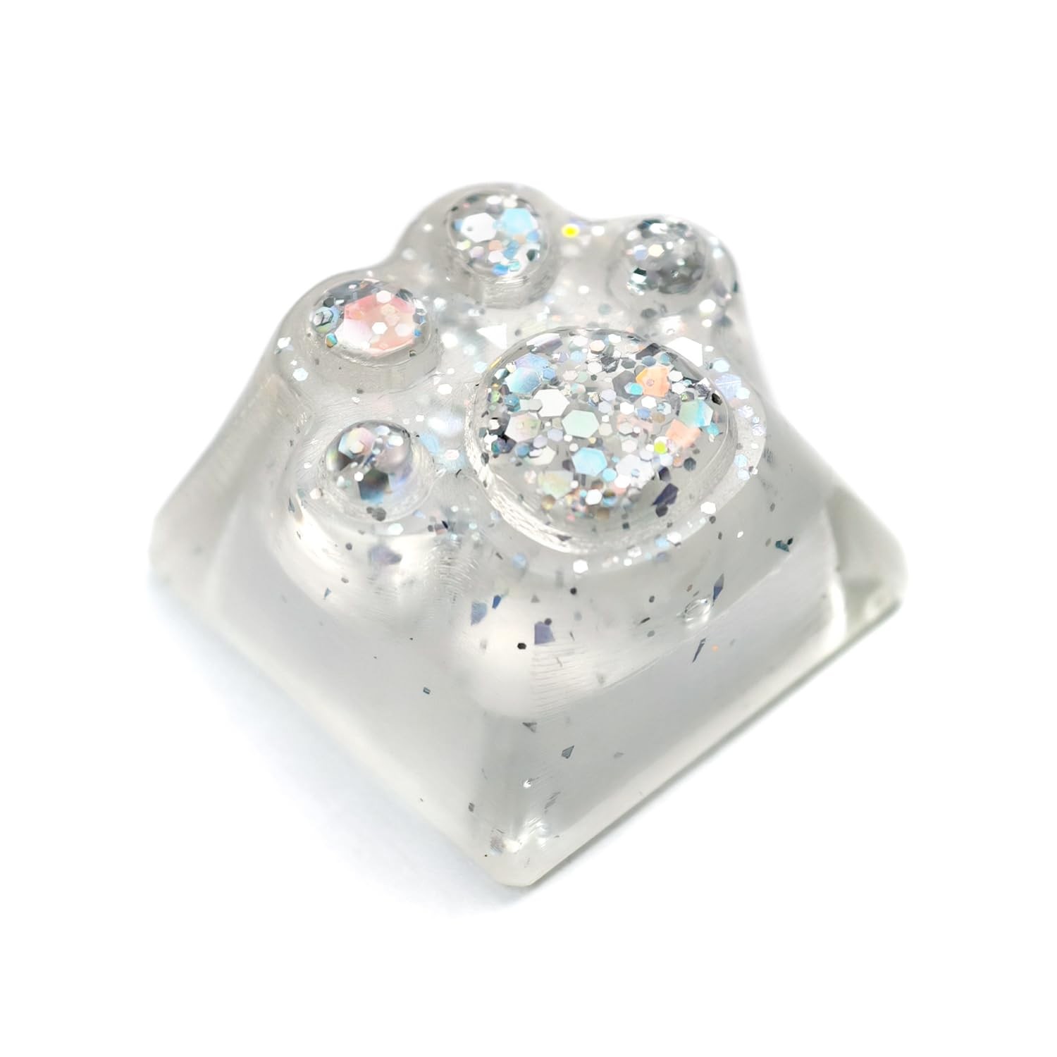 Cute Cat Artisan Keycap Transparent Resin Paw Esc R1 OEM 1U Silver Sequins