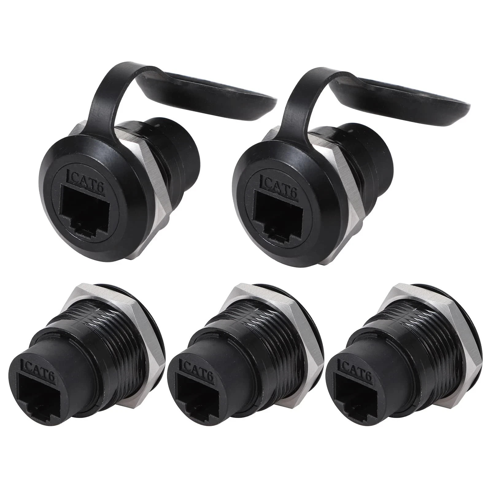 5PCS RJ45 Panel Mount Connector, Cat6 8P8C Ethernet LAN Pass Through Cable Co...