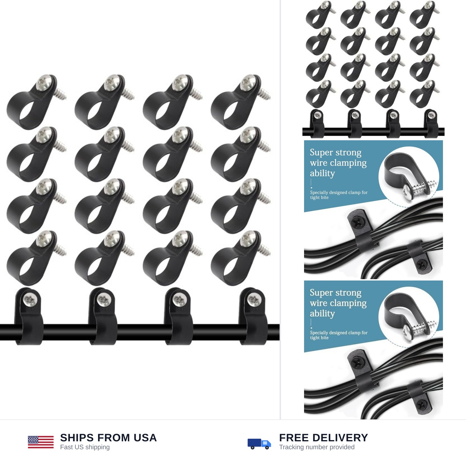 100 Pcs 1/2 Inch Black Nylon Cable Clip Wire Clamp