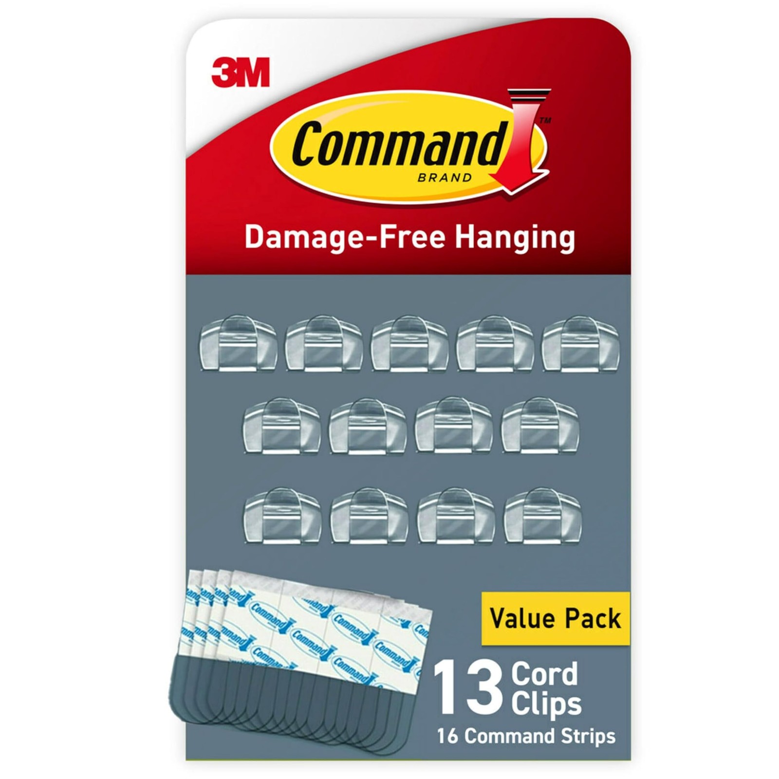 Command Clear Cord Clips, 13 Clips, 16 Strips