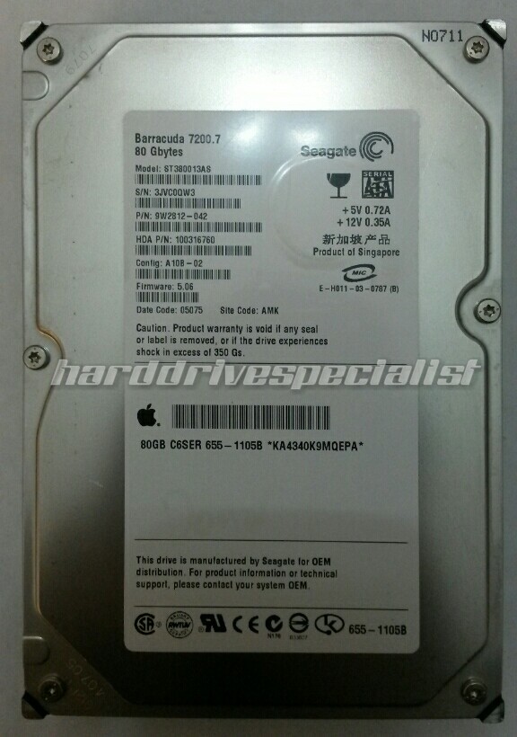Seagate ST380013AS 80GB SATA Donor Drive P/N:9W2812-042 FW:5.06 PCB:100276341