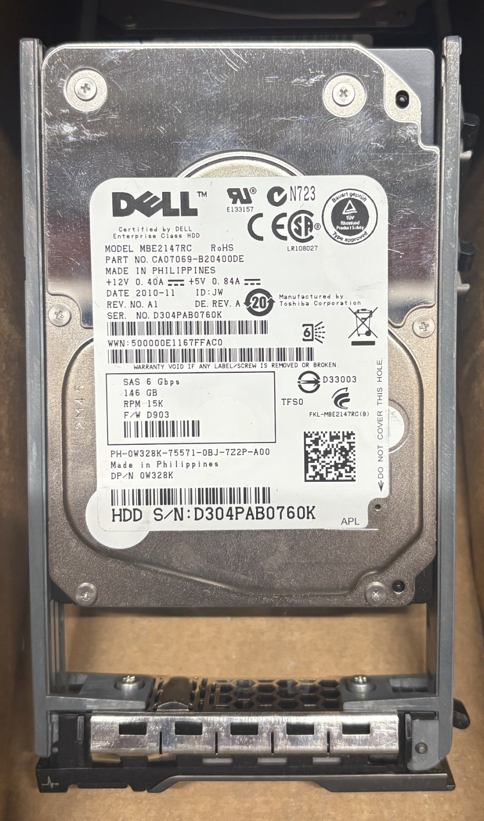 (LOT OF 2) GENUINE DELL 146GB 15K SAS 2.5" 6GBPS HDD / W328K