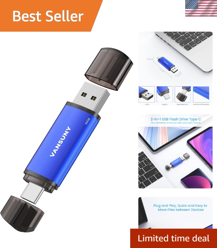 64GB USB-C & A OTG Flash Drive - Compact, Durable Storage for All Devices