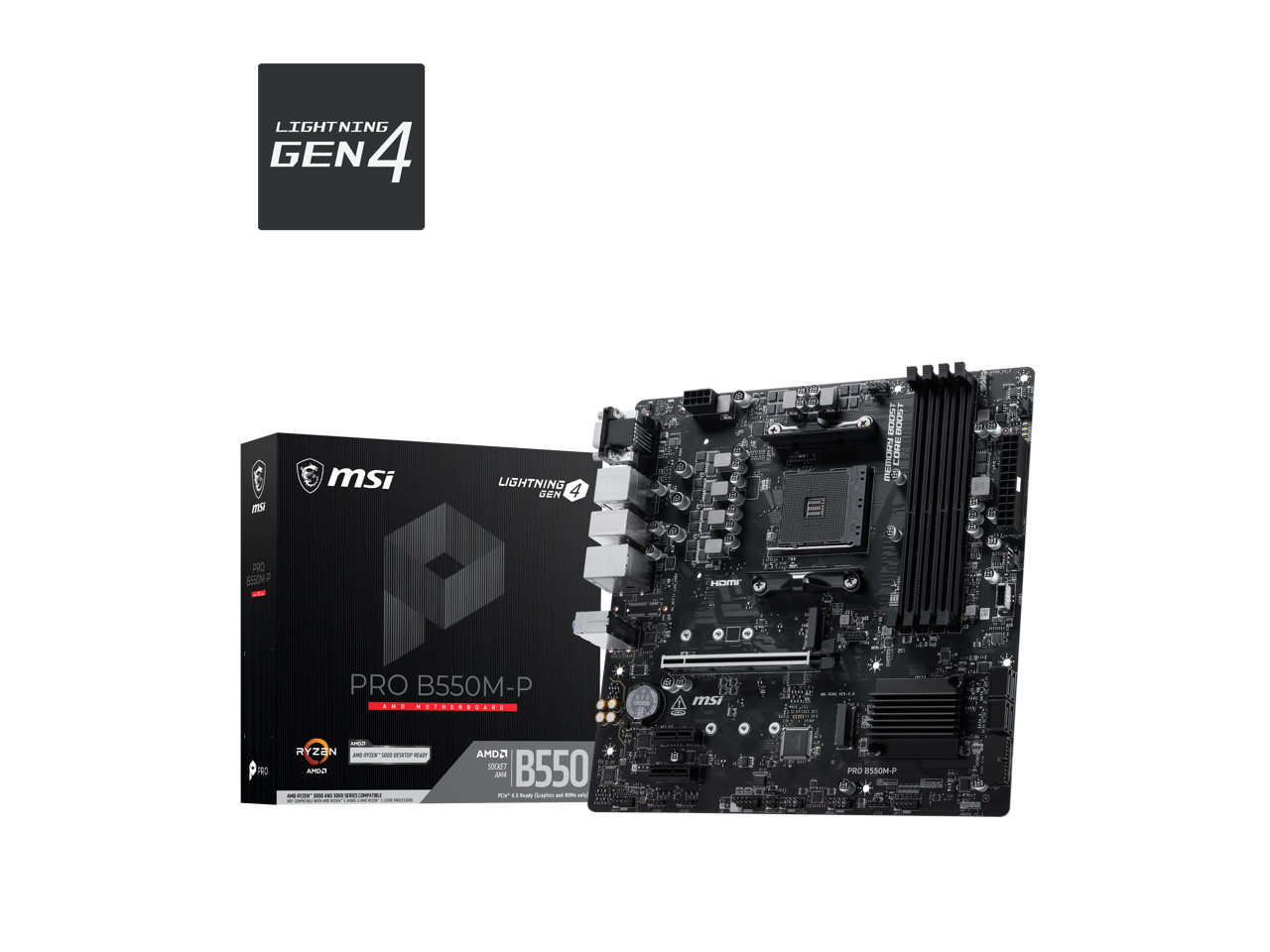 MSI PRO B550M-P AMD AM4 Micro-ATX Motherboard, B550 Chipset, DDR4 4400+ MHz, Dua