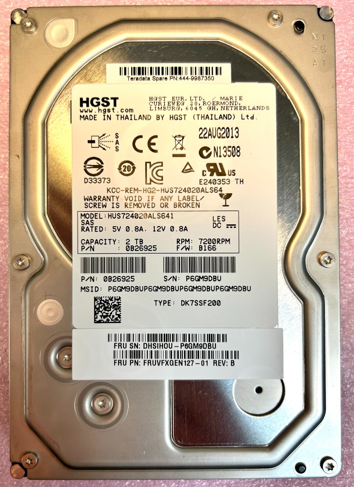 HGST HUS724020ALS641 2TB 7.2K SAS 3.5" SED HDD FRUVFXGEN127-01